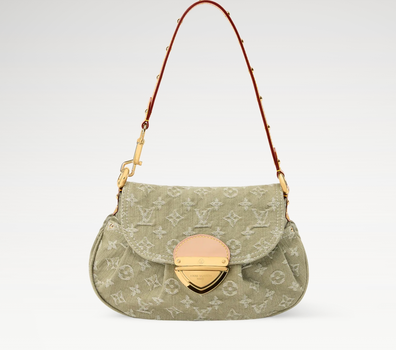 NO:763043,[Sunset underarm handbag] M28291 rose pink 27210 green (denim denim) official website picture,19860909【Sunset 腋下手袋】M28291 玫粉色 27210 绿色（丹宁牛仔） 官网图,,Bag