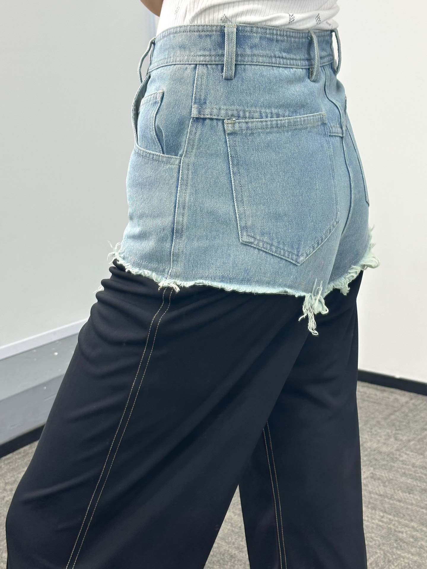 ♥️毛须边撞色拼接牛仔裤！棉 SML