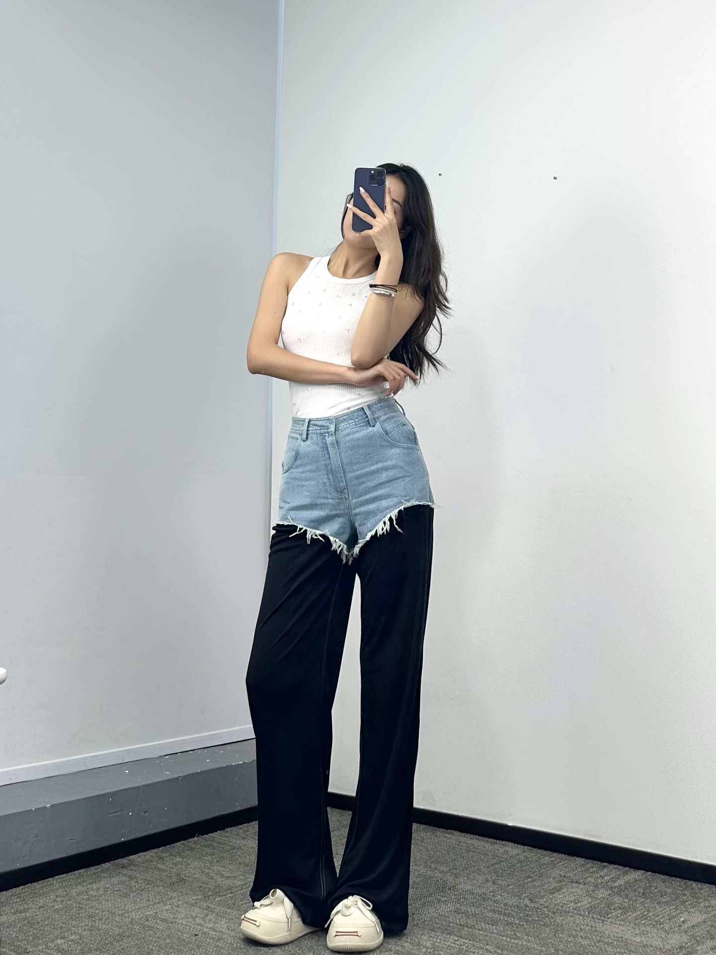 ♥️毛须边撞色拼接牛仔裤！棉 SML