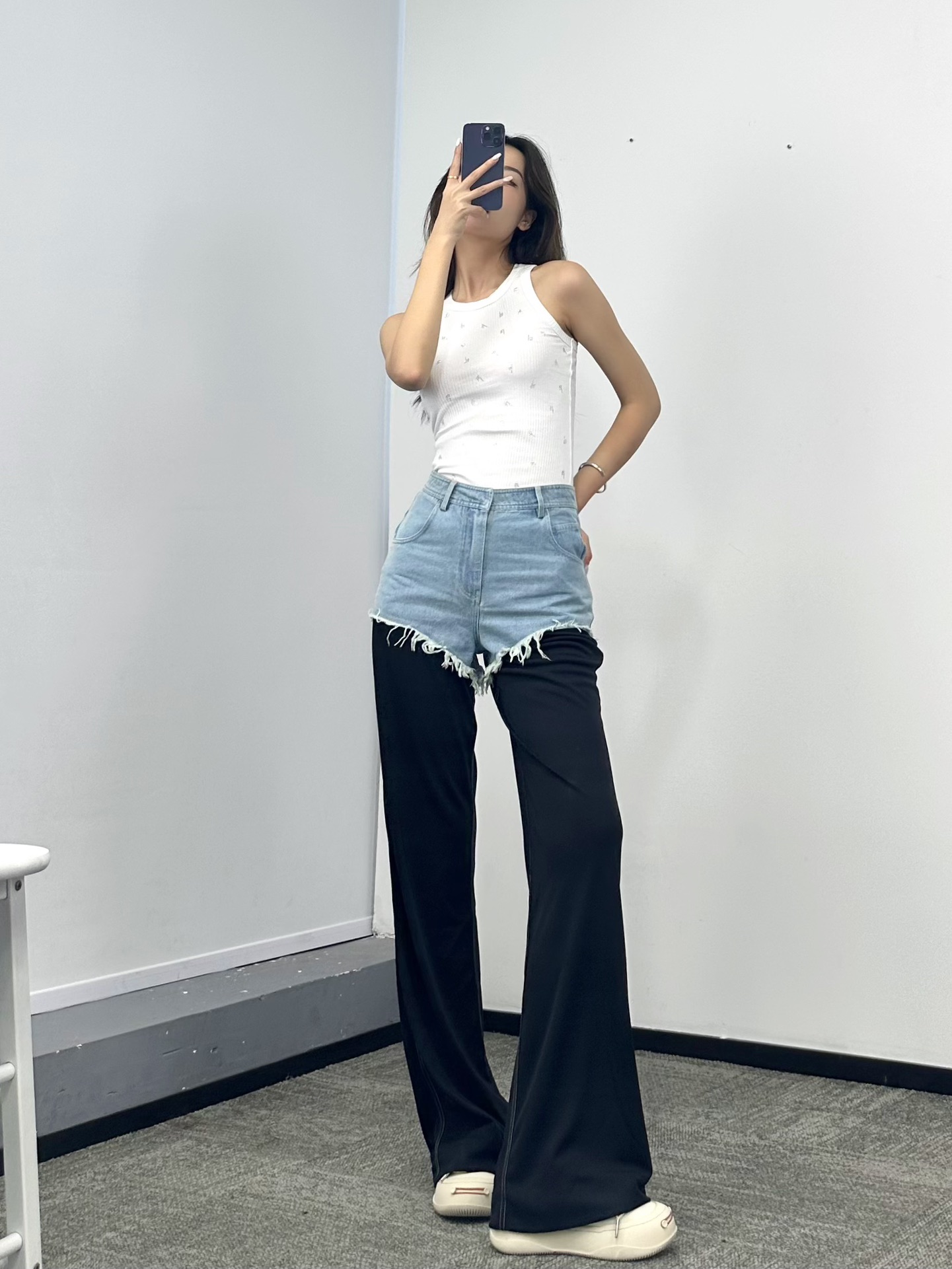 ♥️毛须边撞色拼接牛仔裤！棉 SML