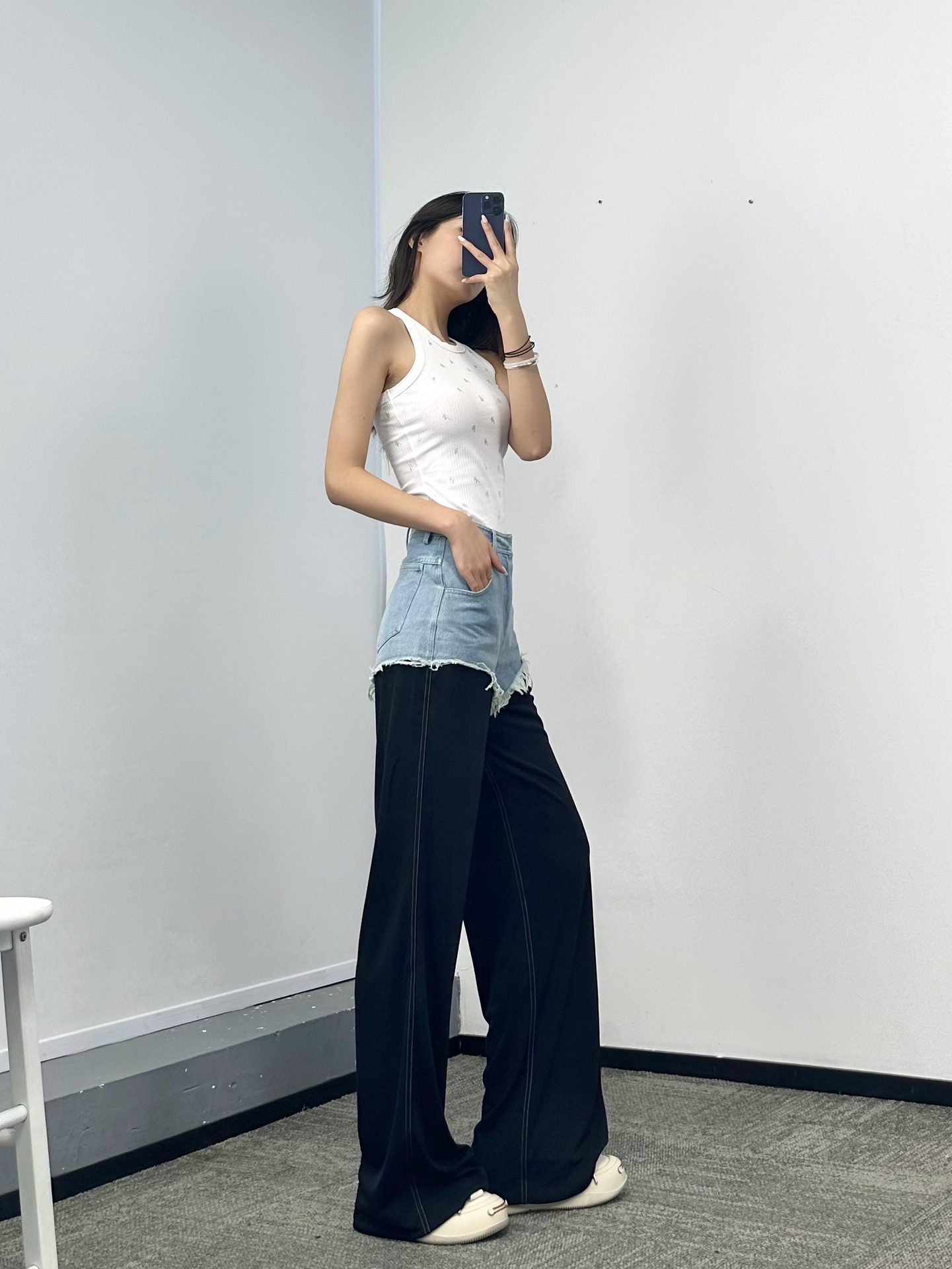 ♥️毛须边撞色拼接牛仔裤！棉 SML