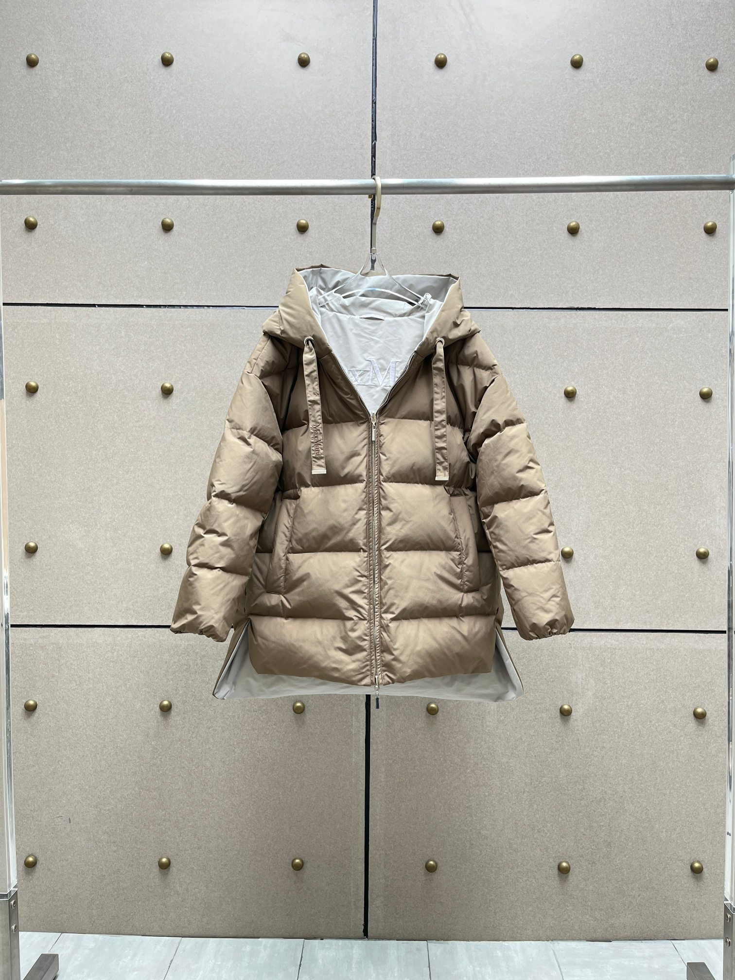 ❤️max 刺绣双面撞色羽绒服！双面穿 银灰+咖啡色 字母刺绣 填充白鸭绒 SML 