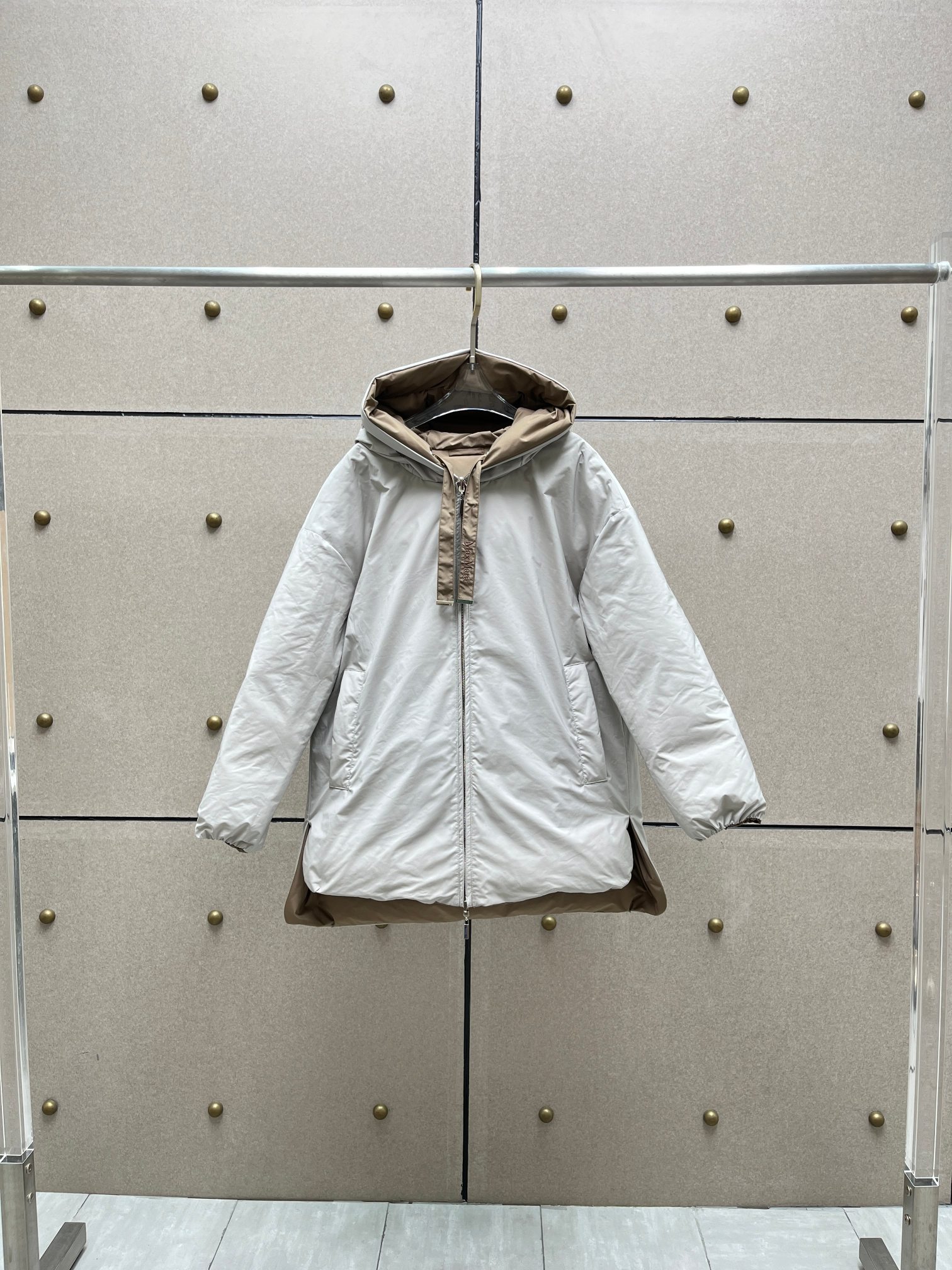 ❤️max 刺绣双面撞色羽绒服！双面穿 银灰+咖啡色 字母刺绣 填充白鸭绒 SML 