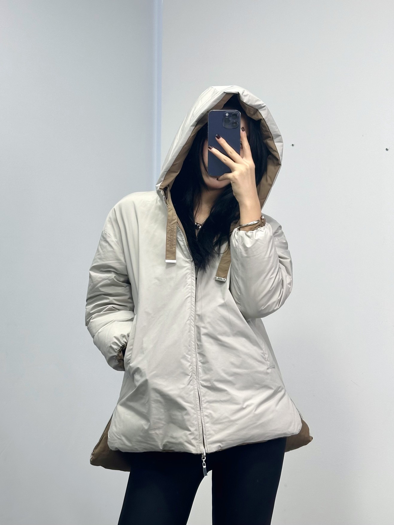 ❤️max 刺绣双面撞色羽绒服！双面穿 银灰+咖啡色 字母刺绣 填充白鸭绒 SML 