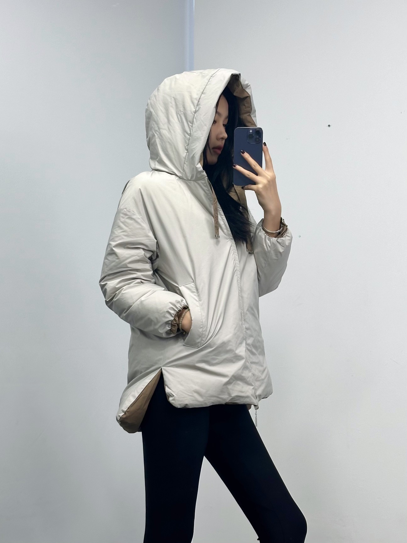 ❤️max 刺绣双面撞色羽绒服！双面穿 银灰+咖啡色 字母刺绣 填充白鸭绒 SML 