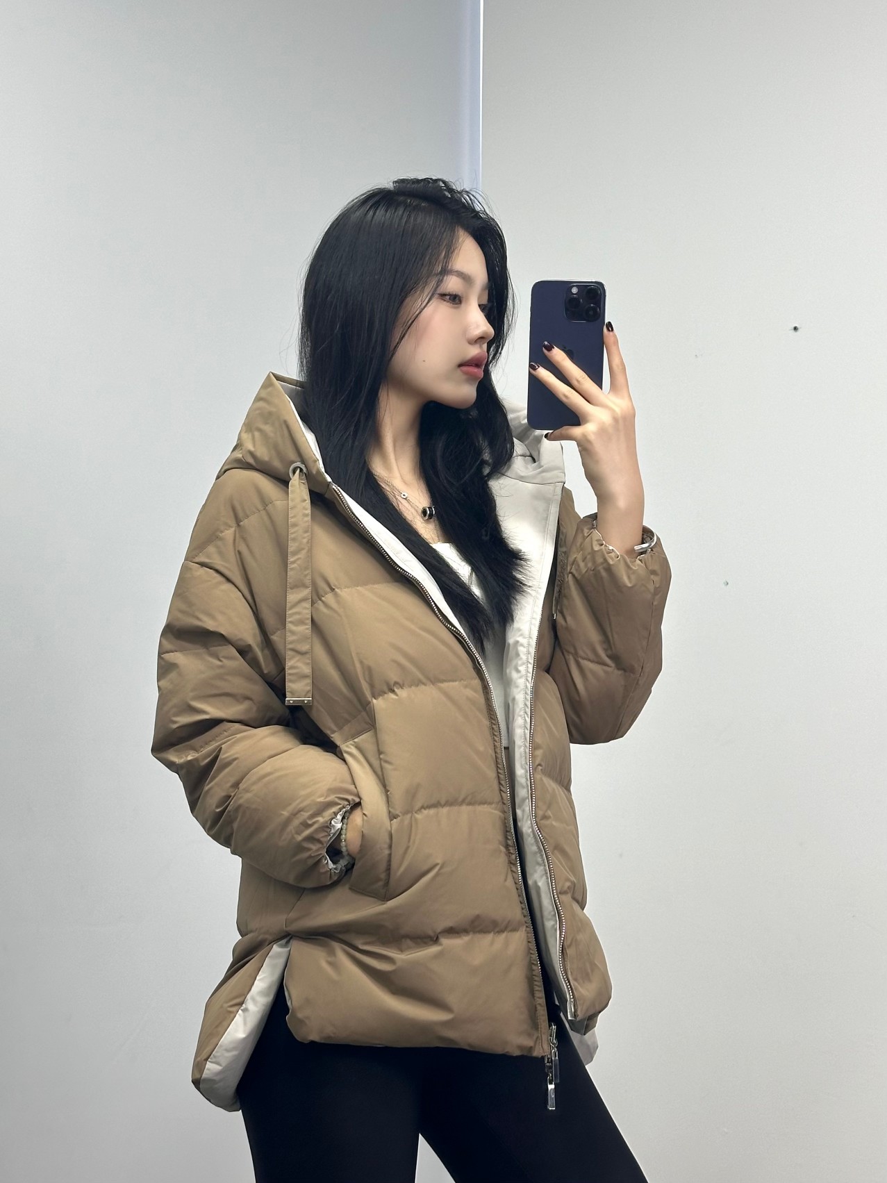 ❤️max 刺绣双面撞色羽绒服！双面穿 银灰+咖啡色 字母刺绣 填充白鸭绒 SML 