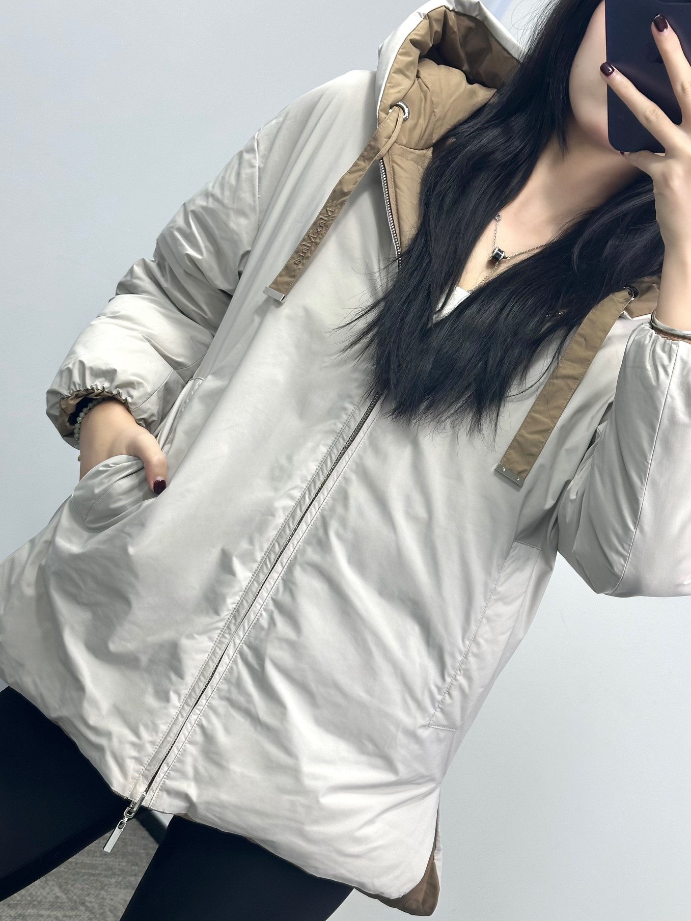 ❤️max 刺绣双面撞色羽绒服！双面穿 银灰+咖啡色 字母刺绣 填充白鸭绒 SML 