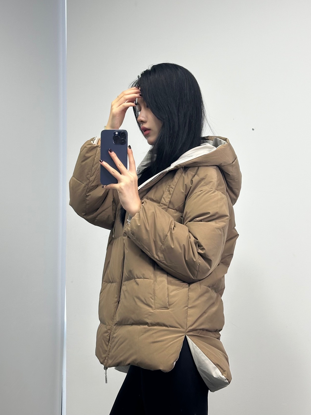 ❤️max 刺绣双面撞色羽绒服！双面穿 银灰+咖啡色 字母刺绣 填充白鸭绒 SML 