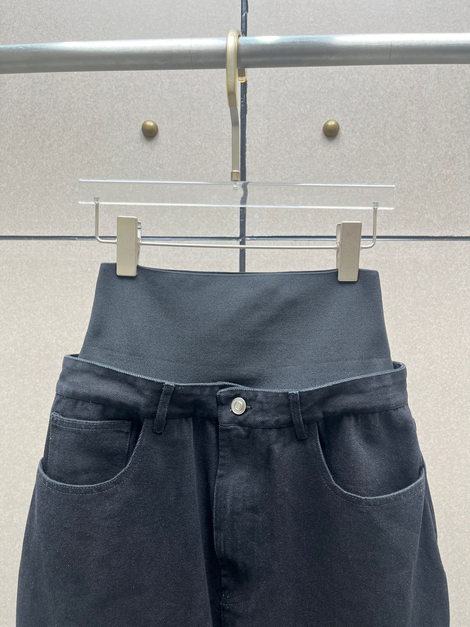 ❤️alai* 针织螺纹高腰拼接洗水牛仔裤！SML