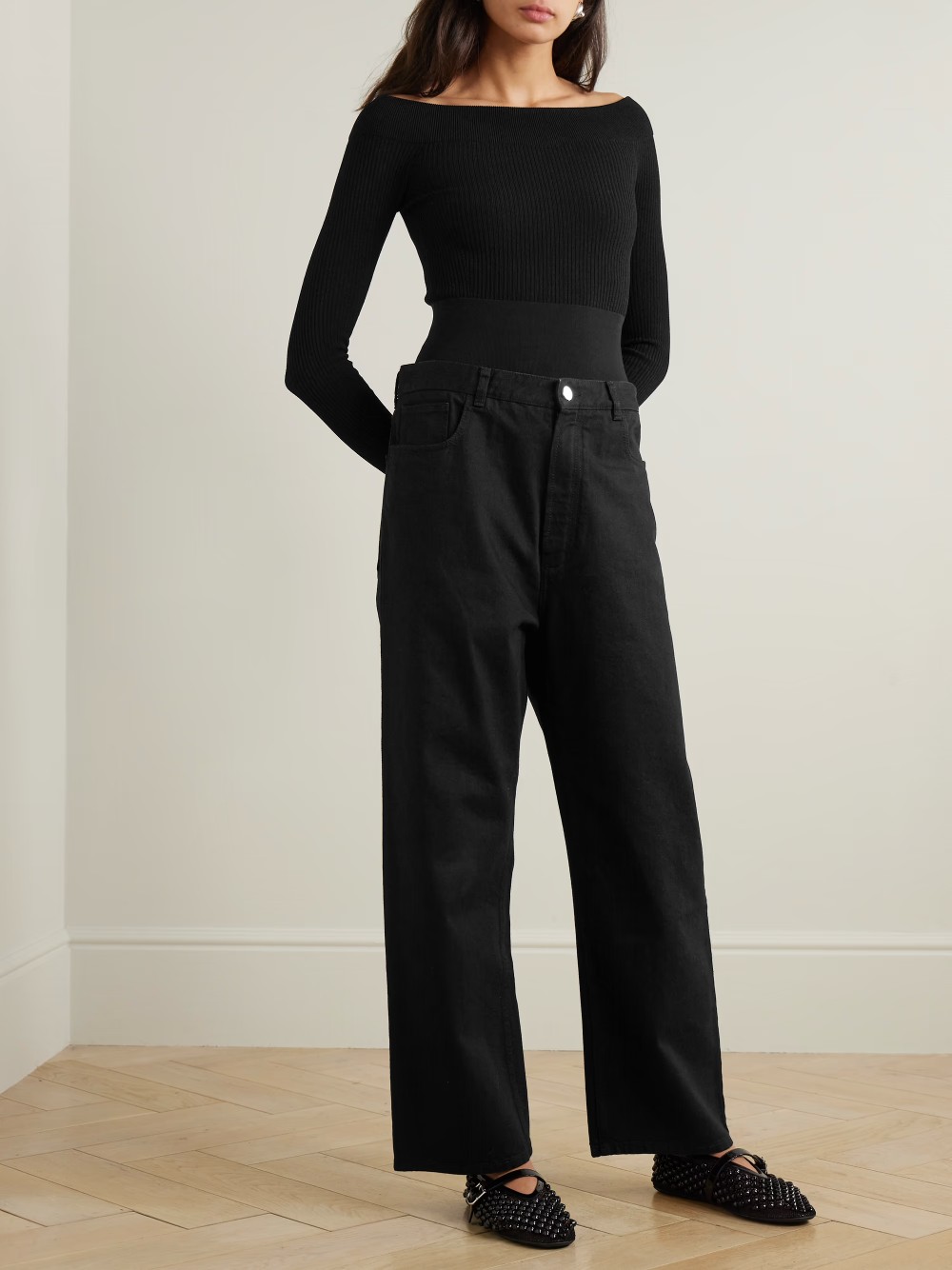 ❤️alai* 针织螺纹高腰拼接洗水牛仔裤！SML