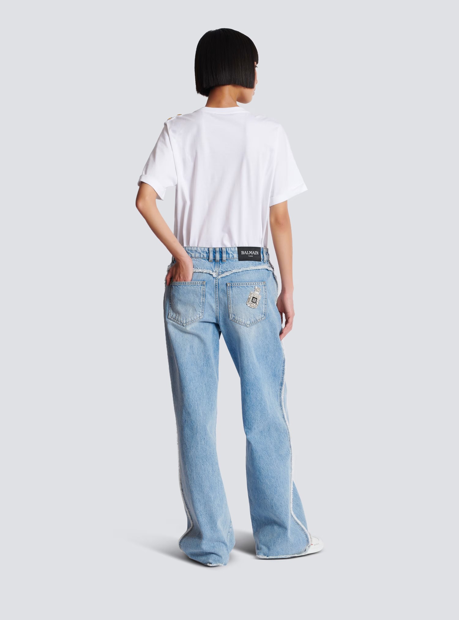 ♥️B 手工钉钻毛须边牛仔裤！棉 SML