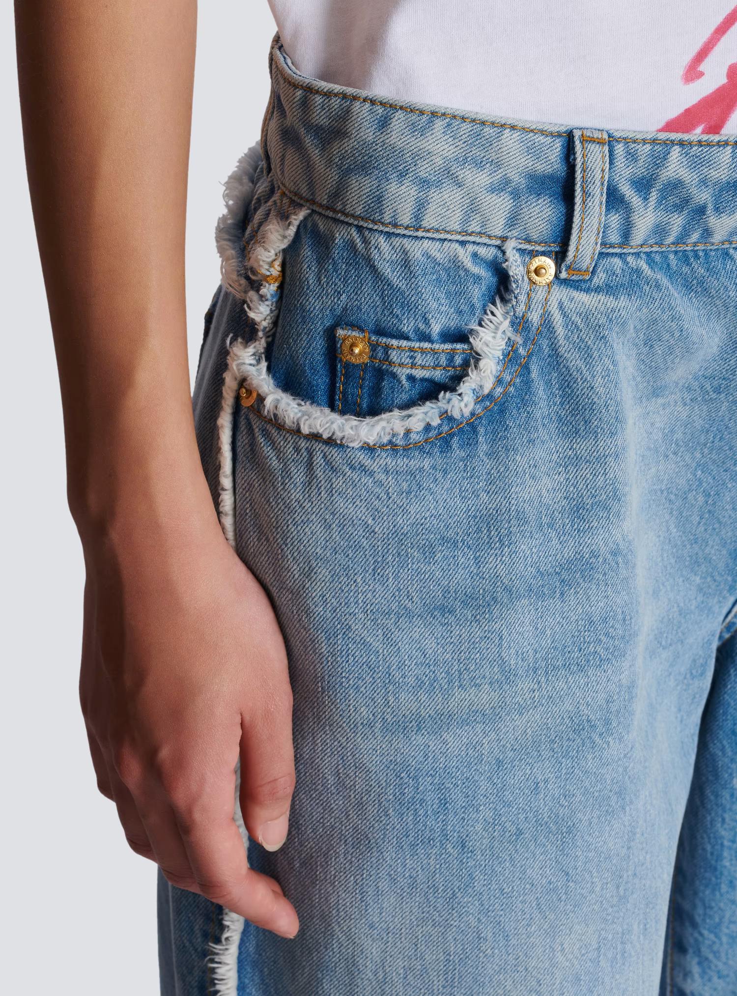 ♥️B 手工钉钻毛须边牛仔裤！棉 SML