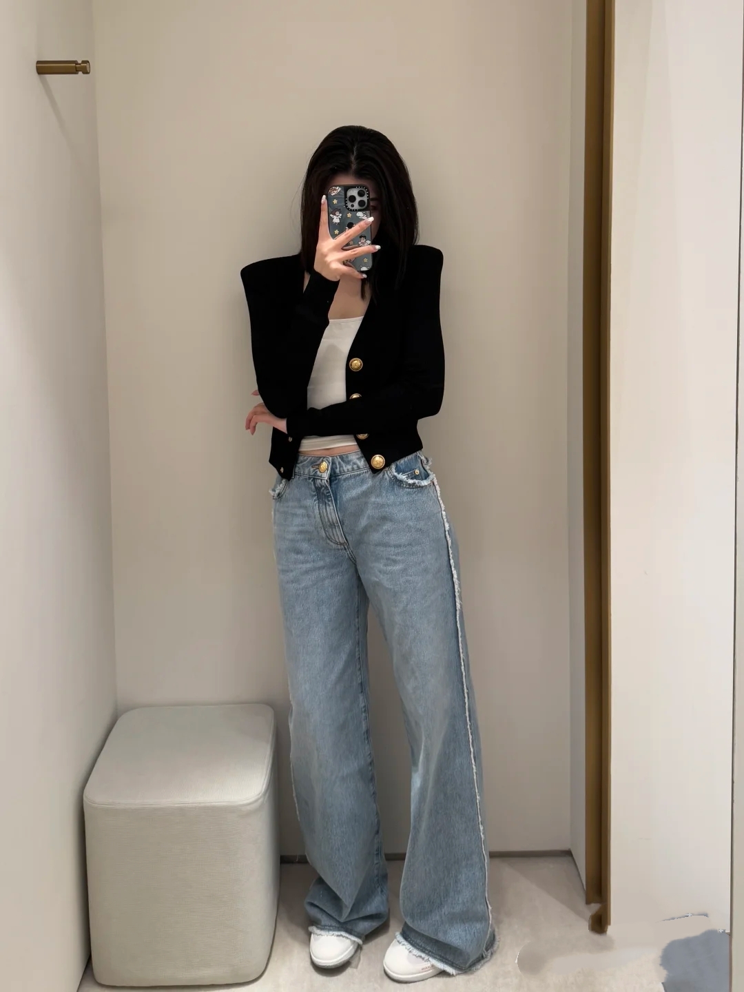 ♥️B 手工钉钻毛须边牛仔裤！棉 SML