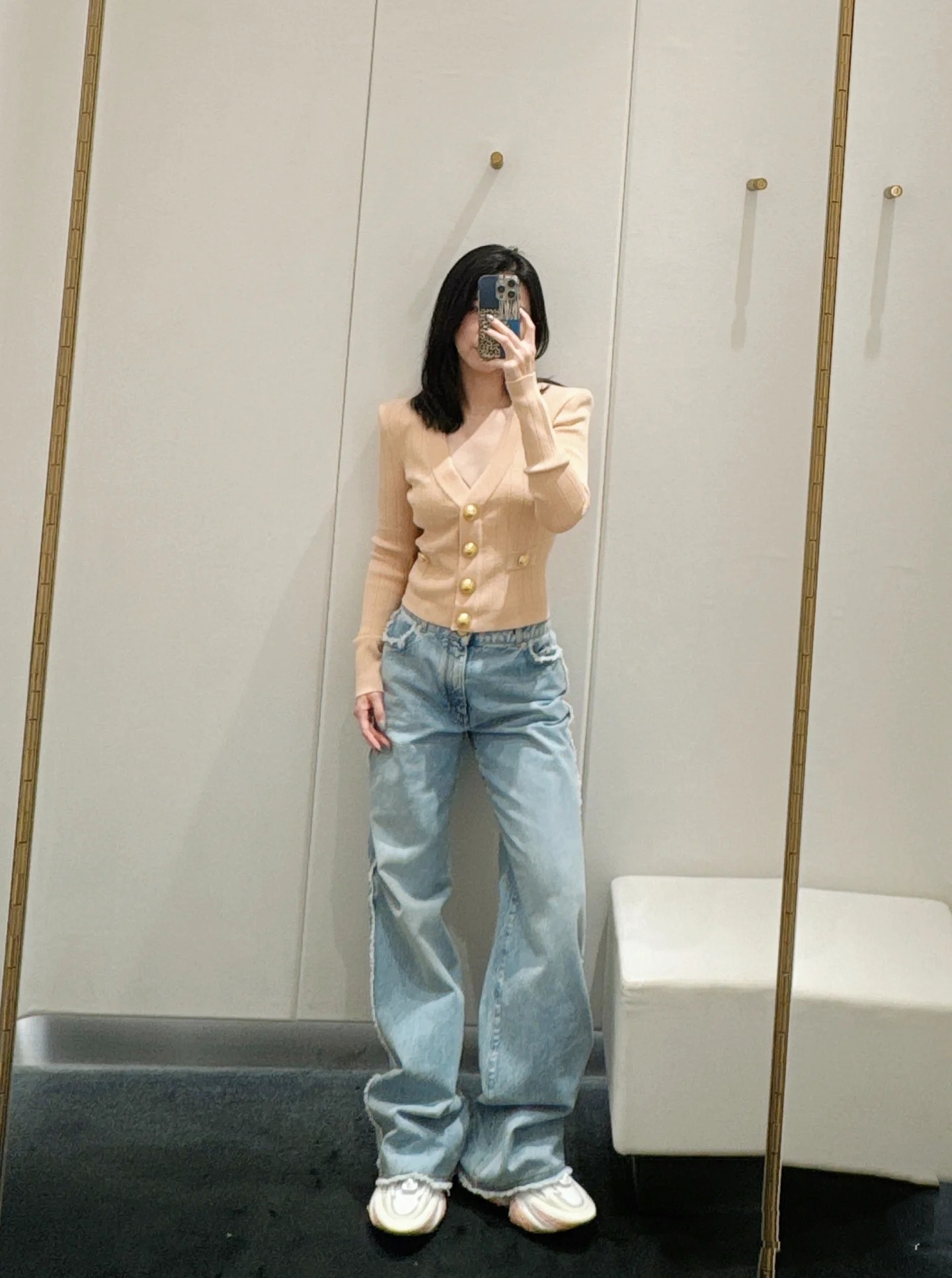 ♥️B 手工钉钻毛须边牛仔裤！棉 SML