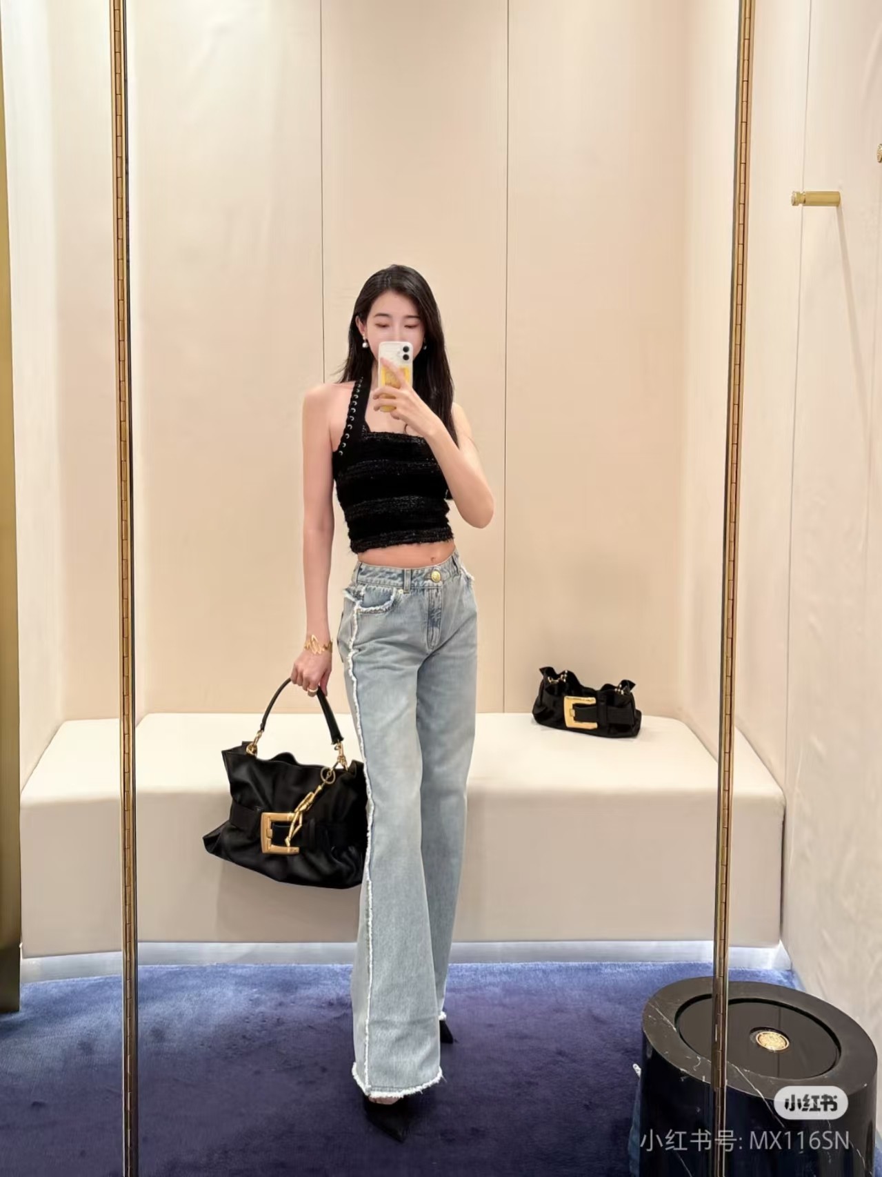 ♥️B 手工钉钻毛须边牛仔裤！棉 SML