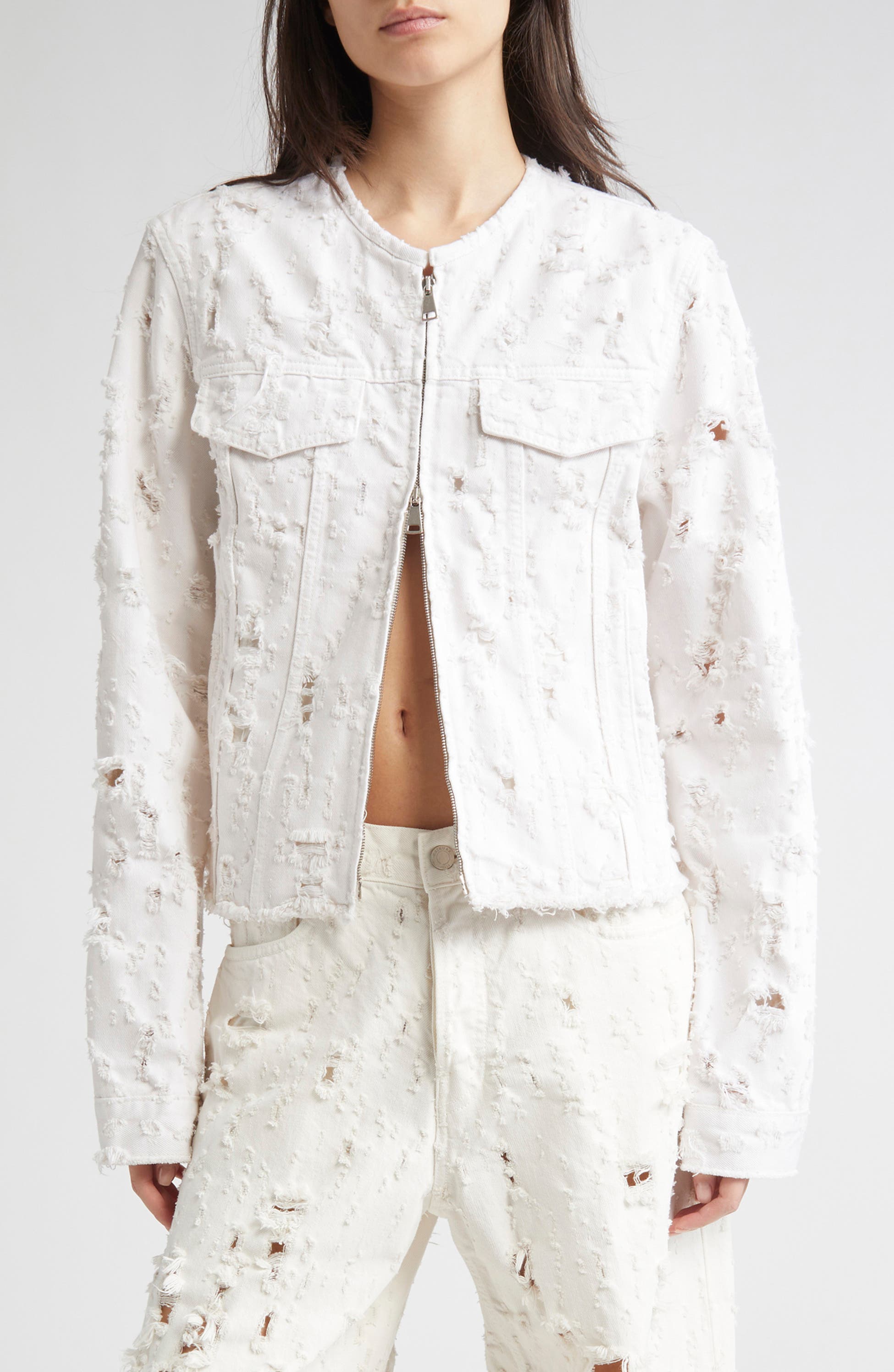 NO:591497,Heavy duty washable torn zipper denim jacket!  Cotton SML,,jackets & coats,alexander wang19860909重工效洗破破拉链牛仔外套！棉 SML,,jackets & coats,alexander wang,Women's clothing