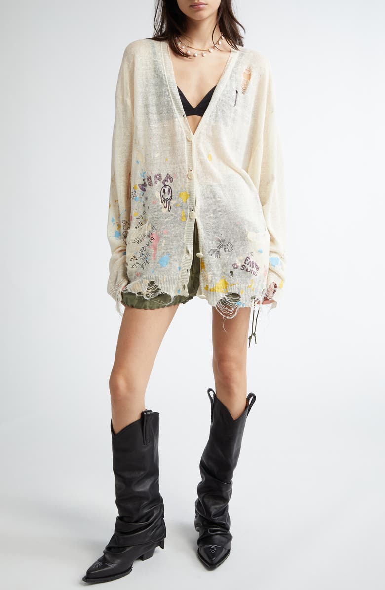 NO:331376,13 Graffiti print hooked linen knit cardigan!  Linen SML, alexander wang1986090913 涂鸦印花勾破亚麻针织开衫！亚麻 SML,,alexander wang,Women's clothing