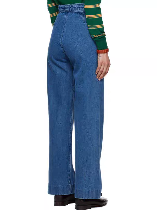 ♥️复古高腰撞色红纽扣牛仔裤！棉 SML