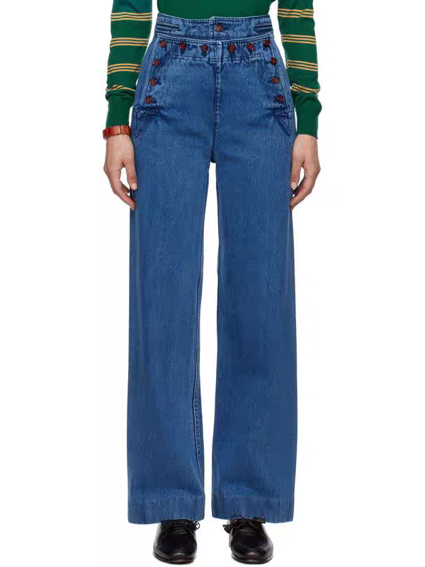 NO:590556,Retro high waist contrast red button jeans!  Cotton SML,,jeans,alexander wang19860909复古高腰撞色红纽扣牛仔裤！棉 SML,,jeans,alexander wang,Women's clothing