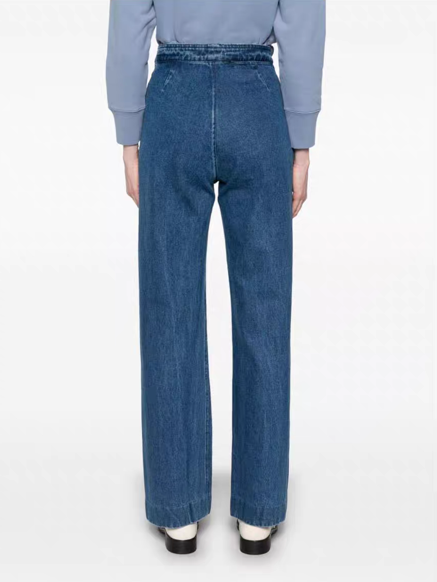 ♥️复古高腰撞色红纽扣牛仔裤！棉 SML