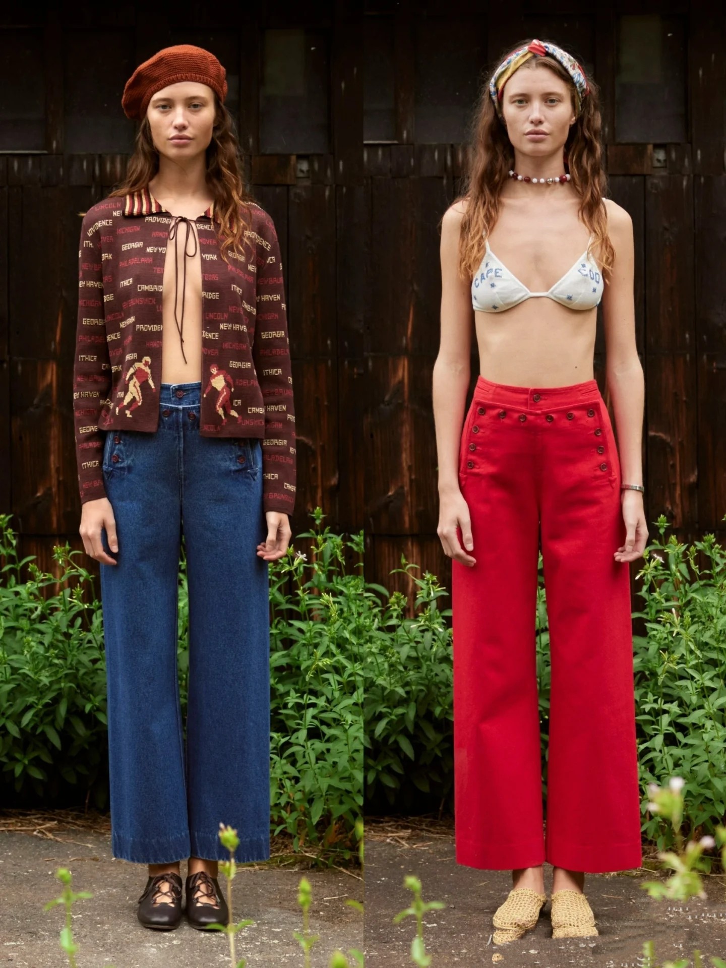 ♥️复古高腰撞色红纽扣牛仔裤！棉 SML