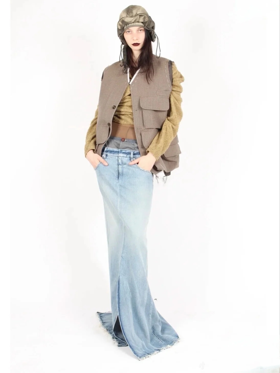 ♥️mm 双腰洗水牛仔长半裙！棉 SML