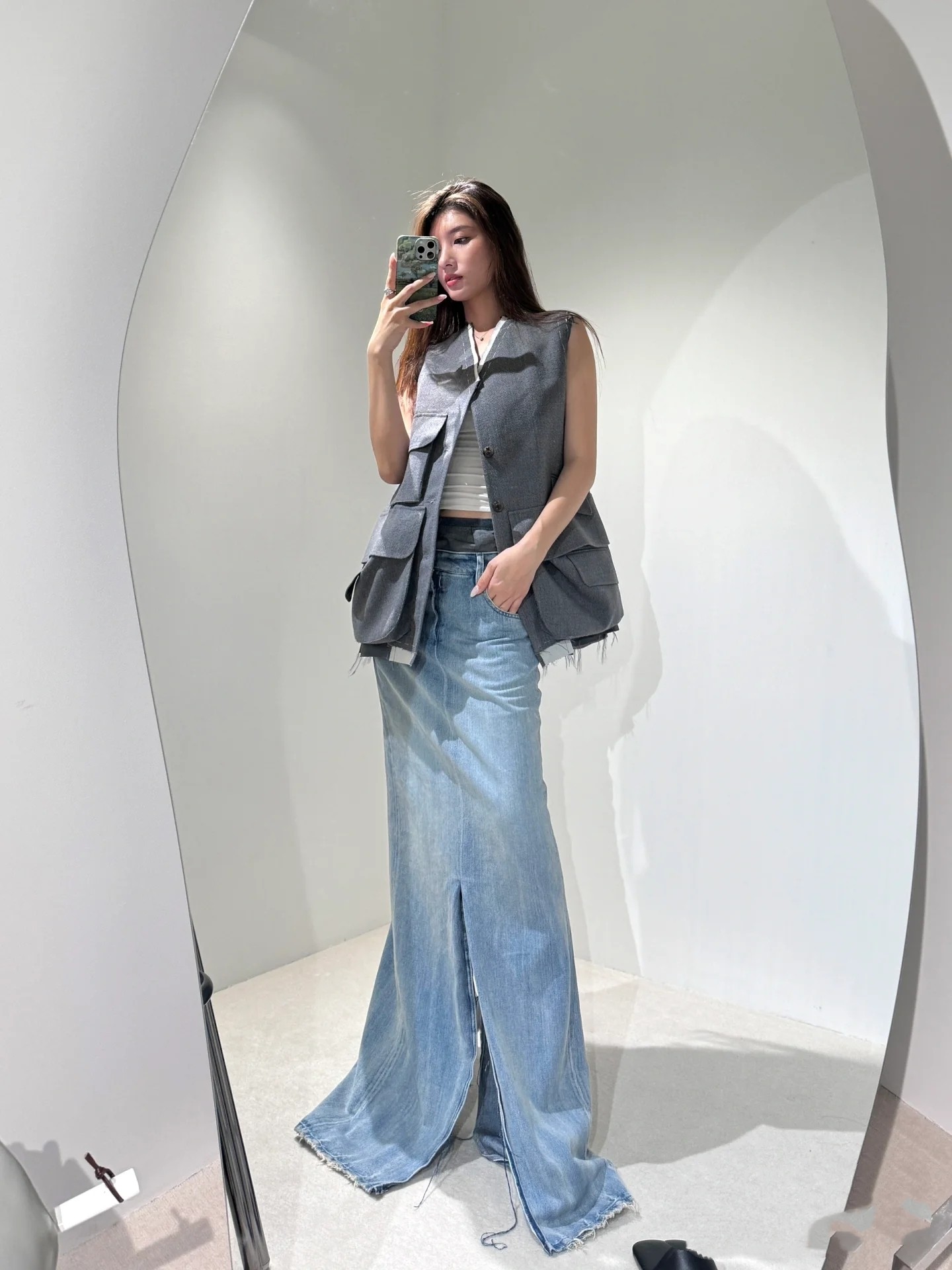 ♥️mm 双腰洗水牛仔长半裙！棉 SML