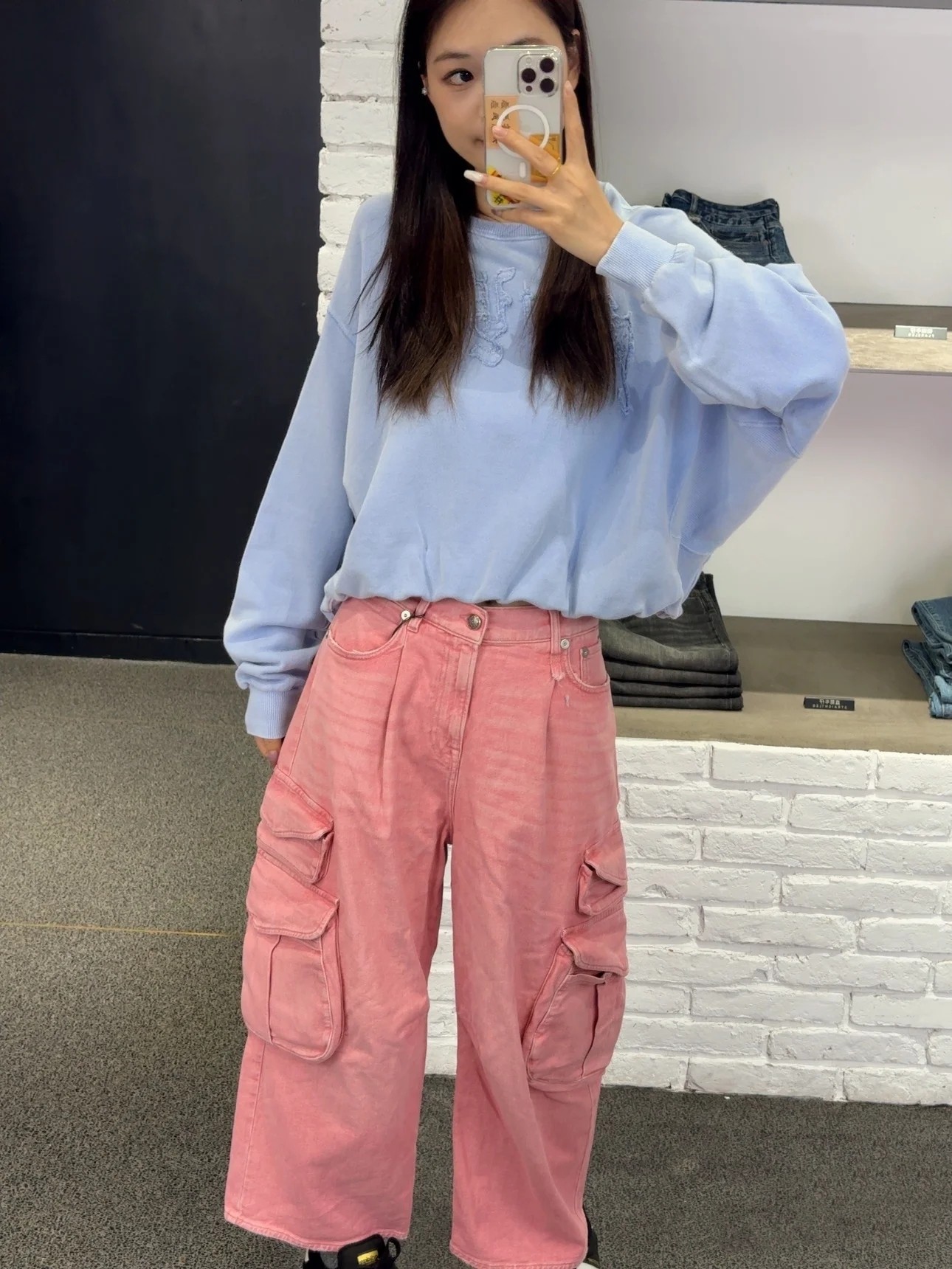 ♥️1 3 多袋套色水洗牛仔裤！粉色 棉 SML  