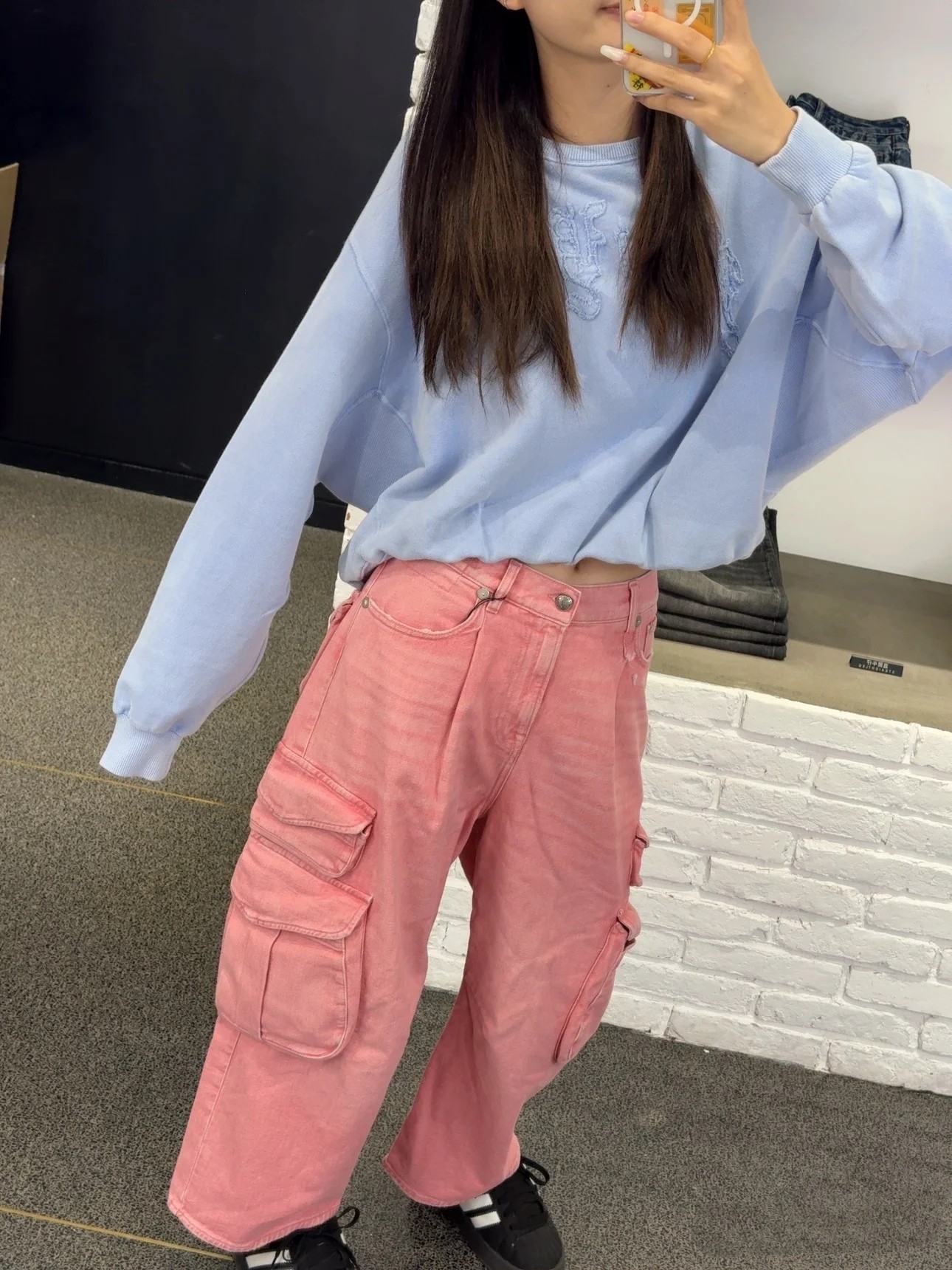 ♥️1 3 多袋套色水洗牛仔裤！粉色 棉 SML  
