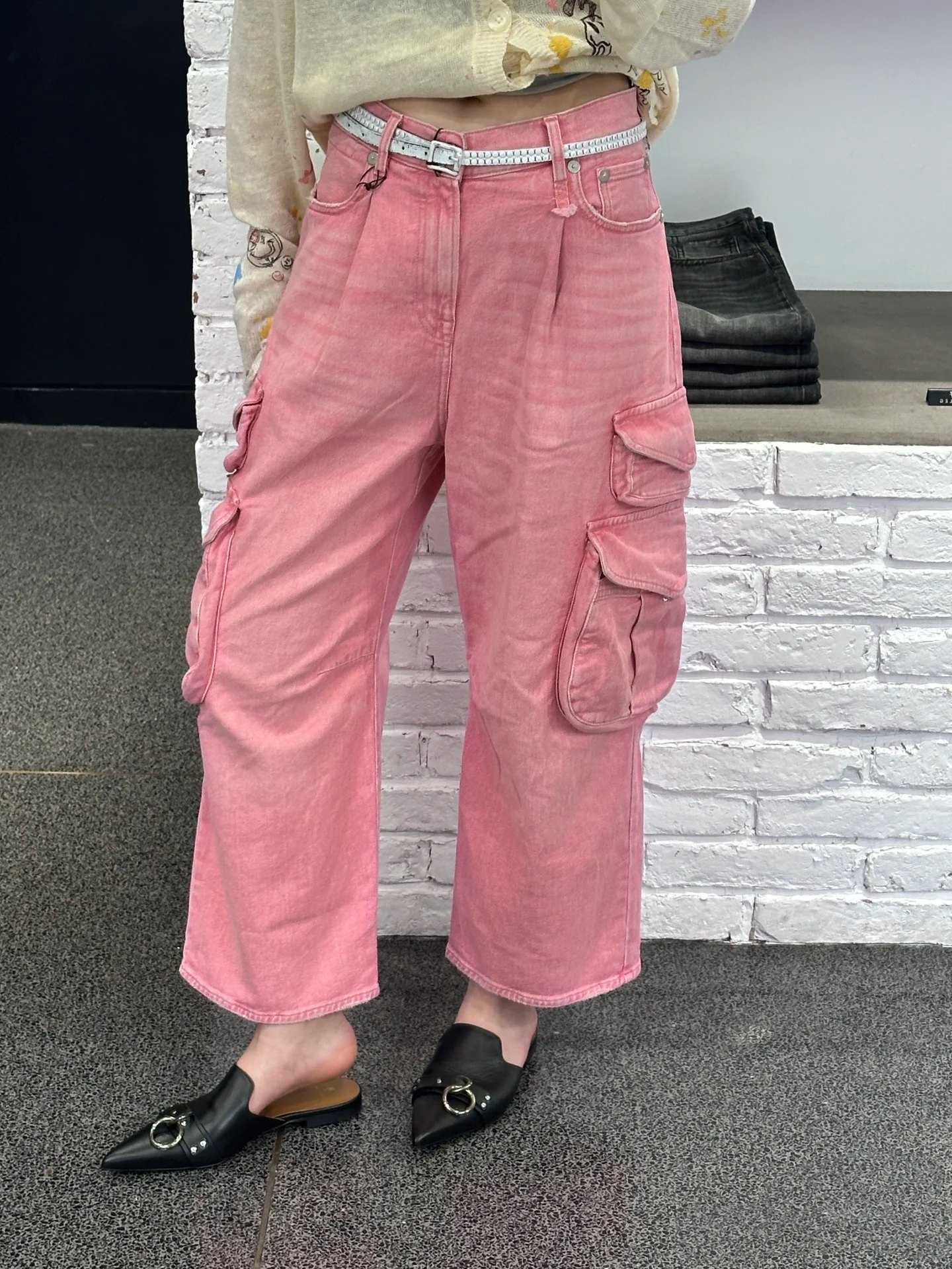 ♥️1 3 多袋套色水洗牛仔裤！粉色 棉 SML  