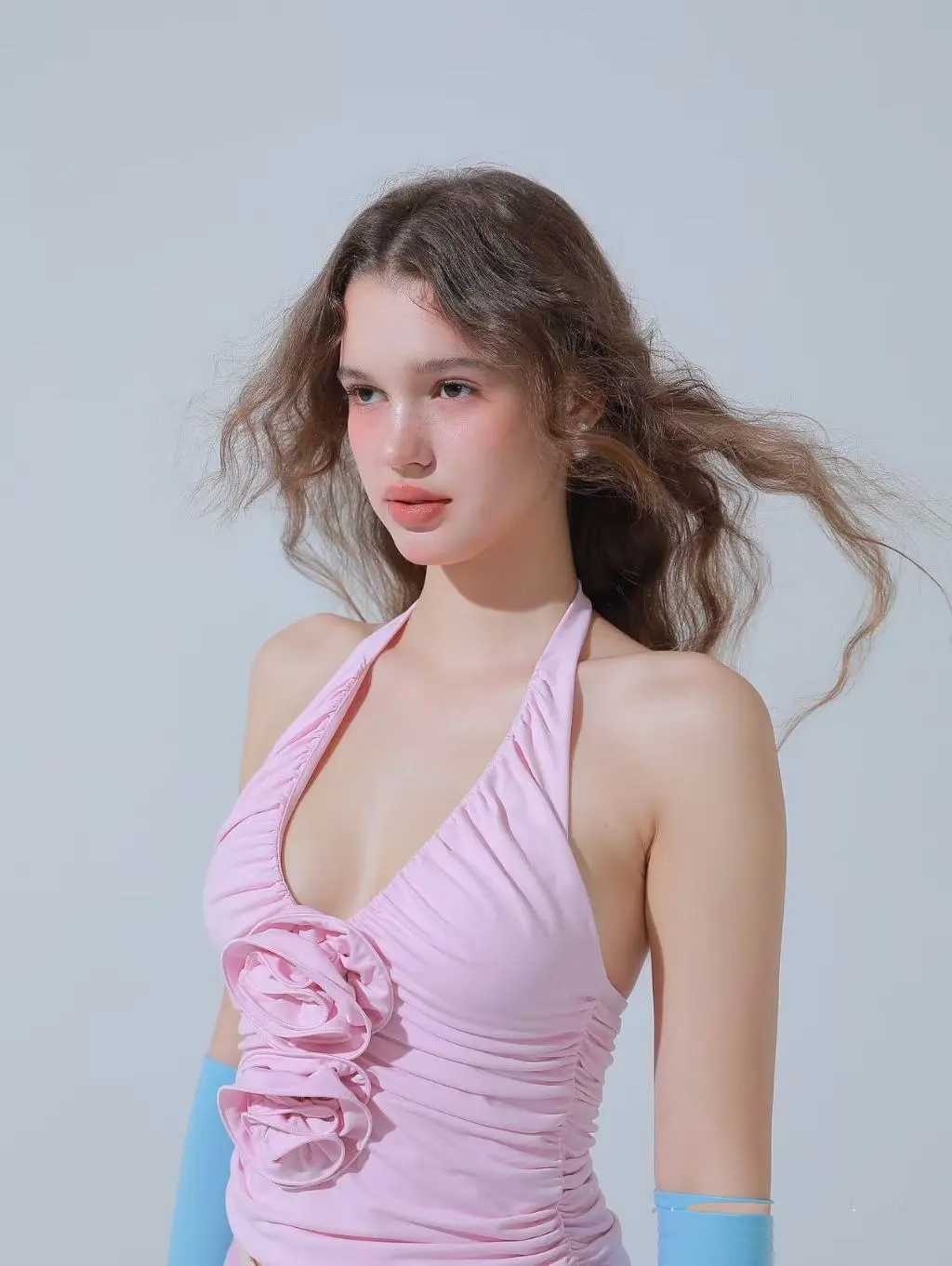 NO:414966,Handmade tucked halter neck top!  SML, alexander wang19860909手工钉花收褶挂脖上衣！SML,,alexander wang,Women's clothing