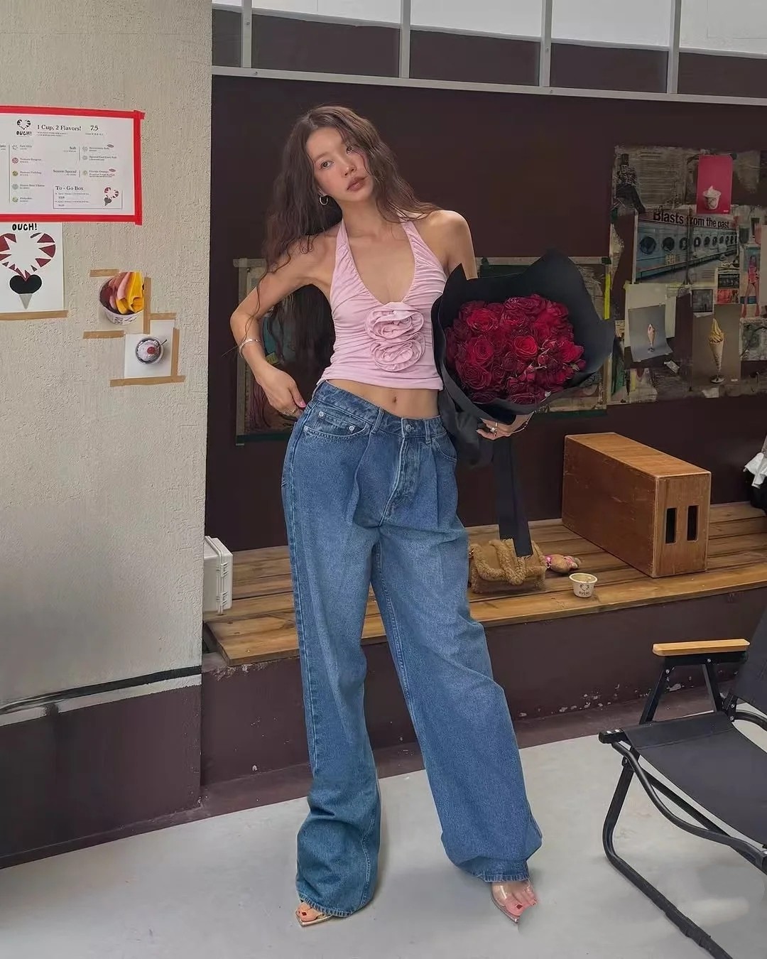 ❤️手工钉花收褶挂脖上衣！SML