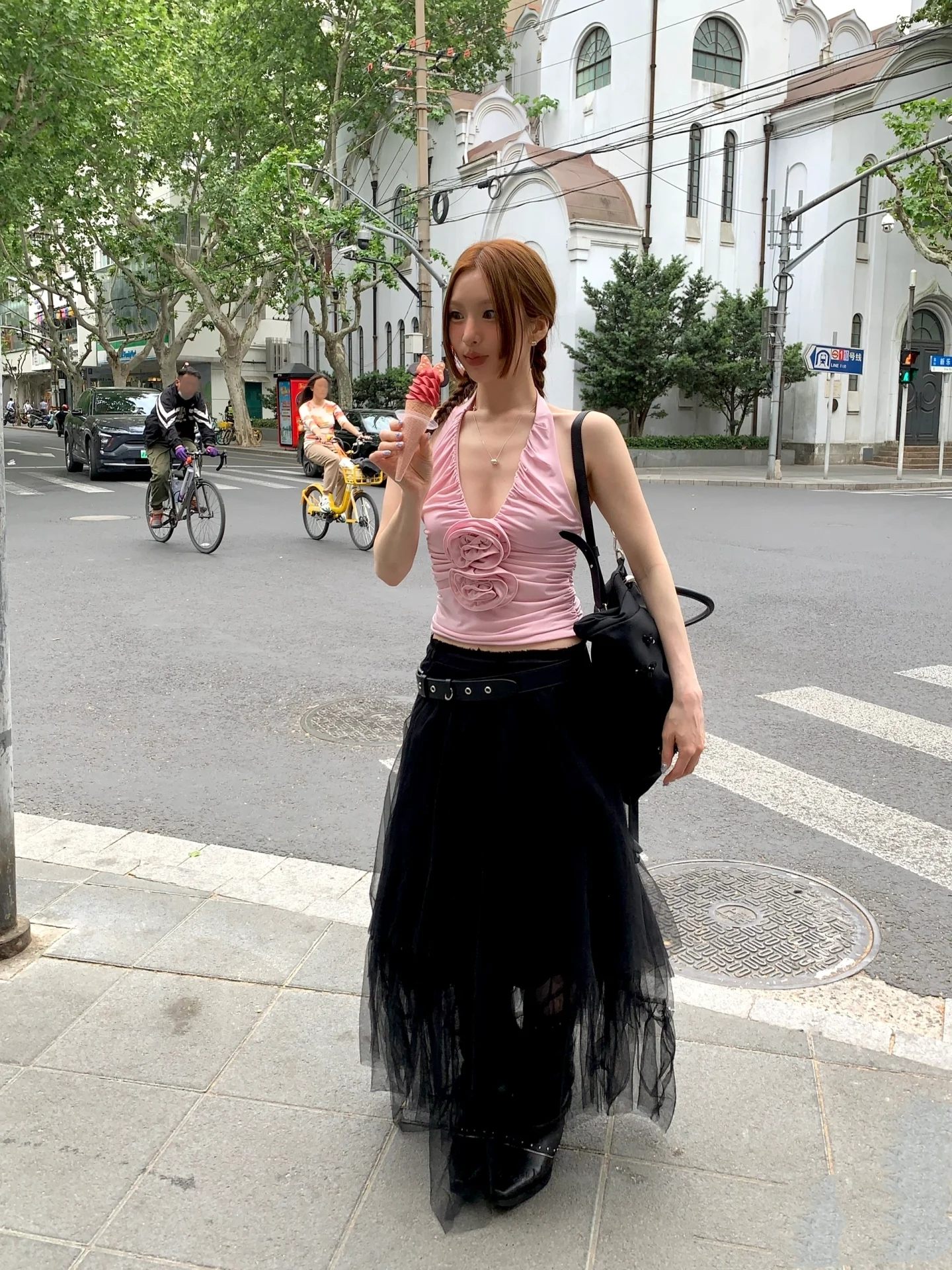 ❤️手工钉花收褶挂脖上衣！SML