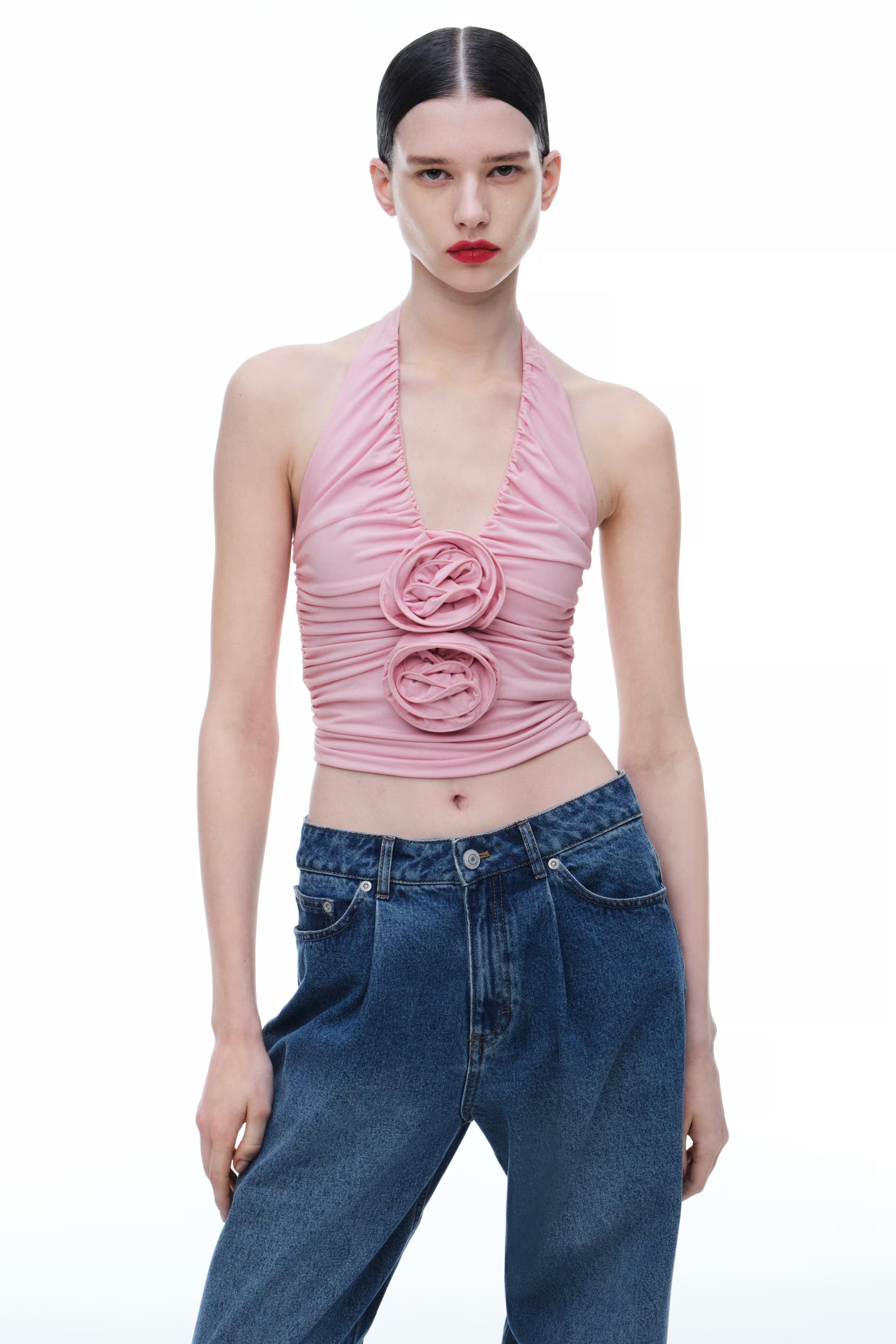 ❤️手工钉花收褶挂脖上衣！SML