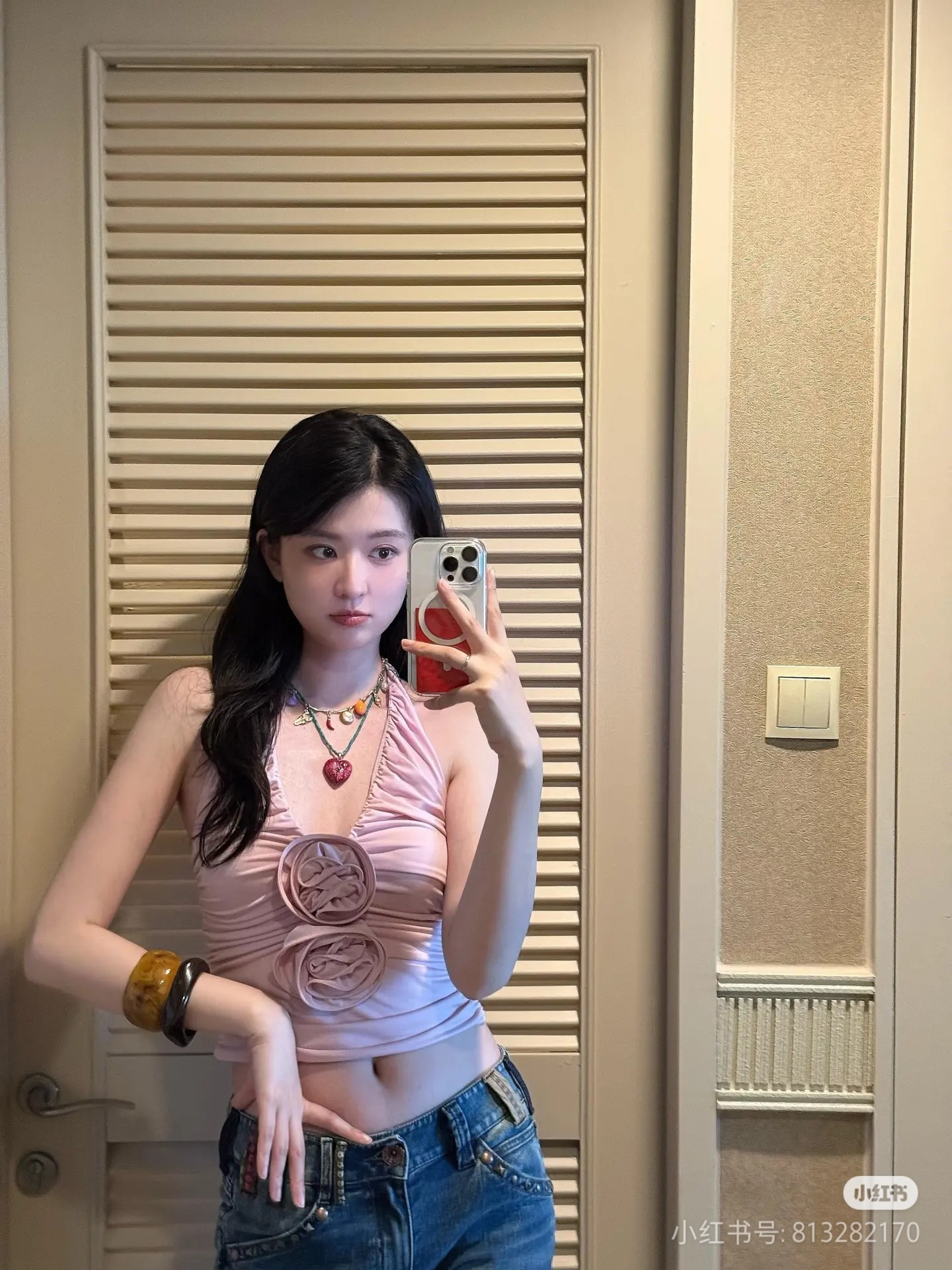 ❤️手工钉花收褶挂脖上衣！SML