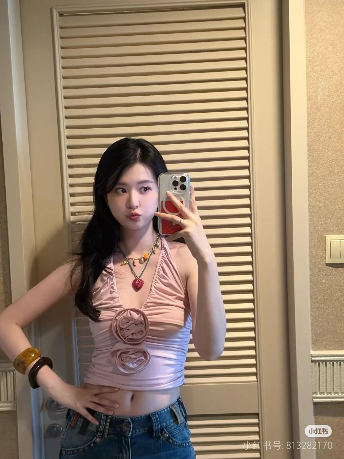 ❤️手工钉花收褶挂脖上衣！SML