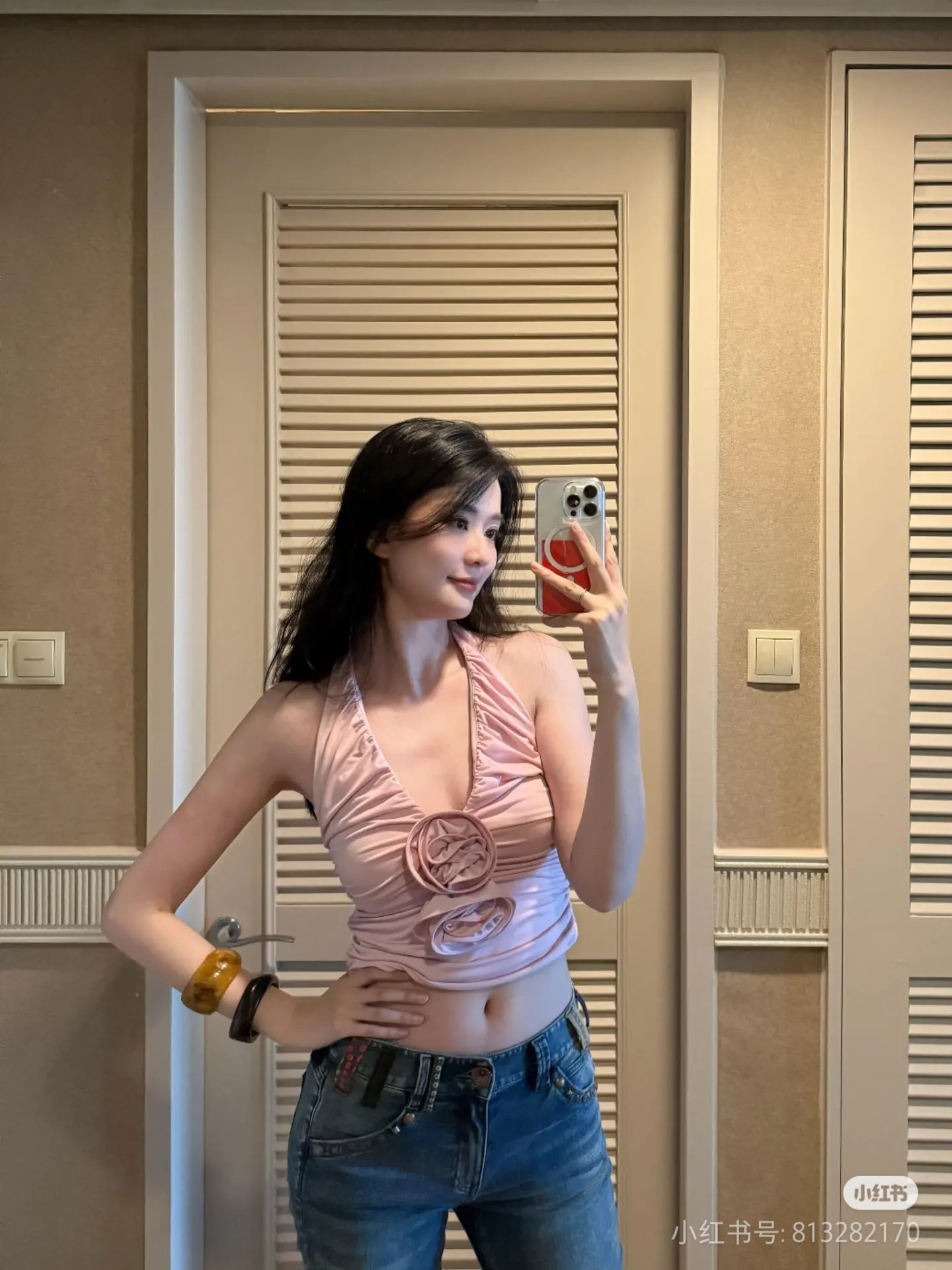 ❤️手工钉花收褶挂脖上衣！SML