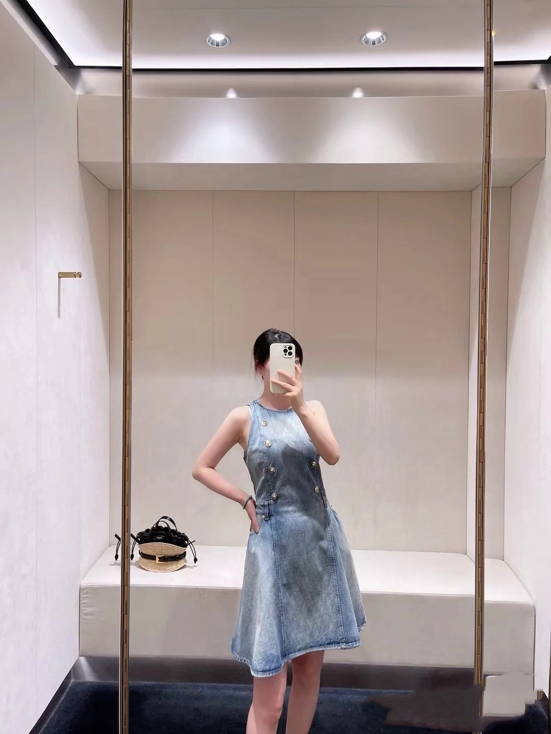 ❤️网格线牛仔连衣裙！棉 SML 