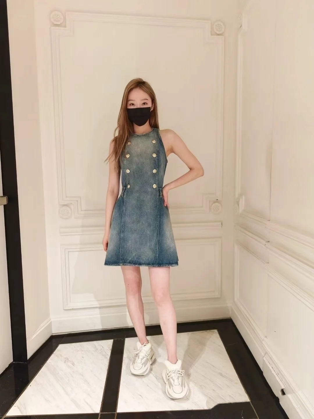 ❤️网格线牛仔连衣裙！棉 SML 