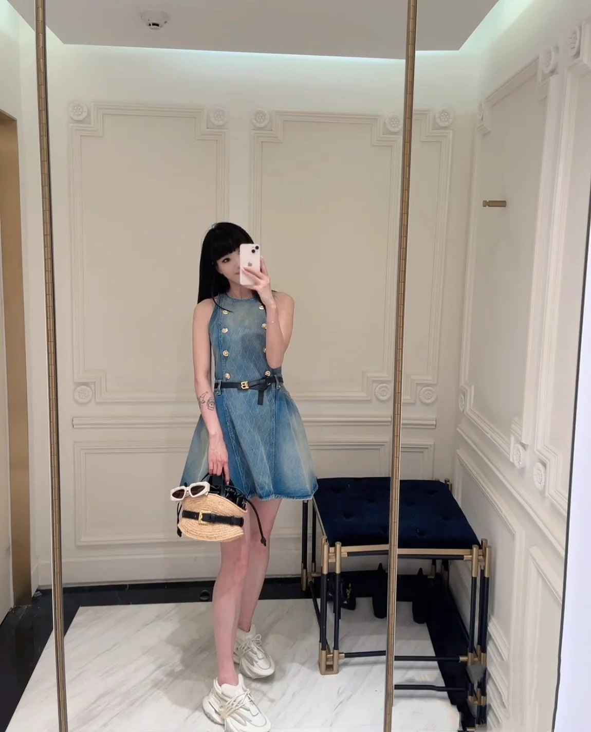 ❤️网格线牛仔连衣裙！棉 SML 