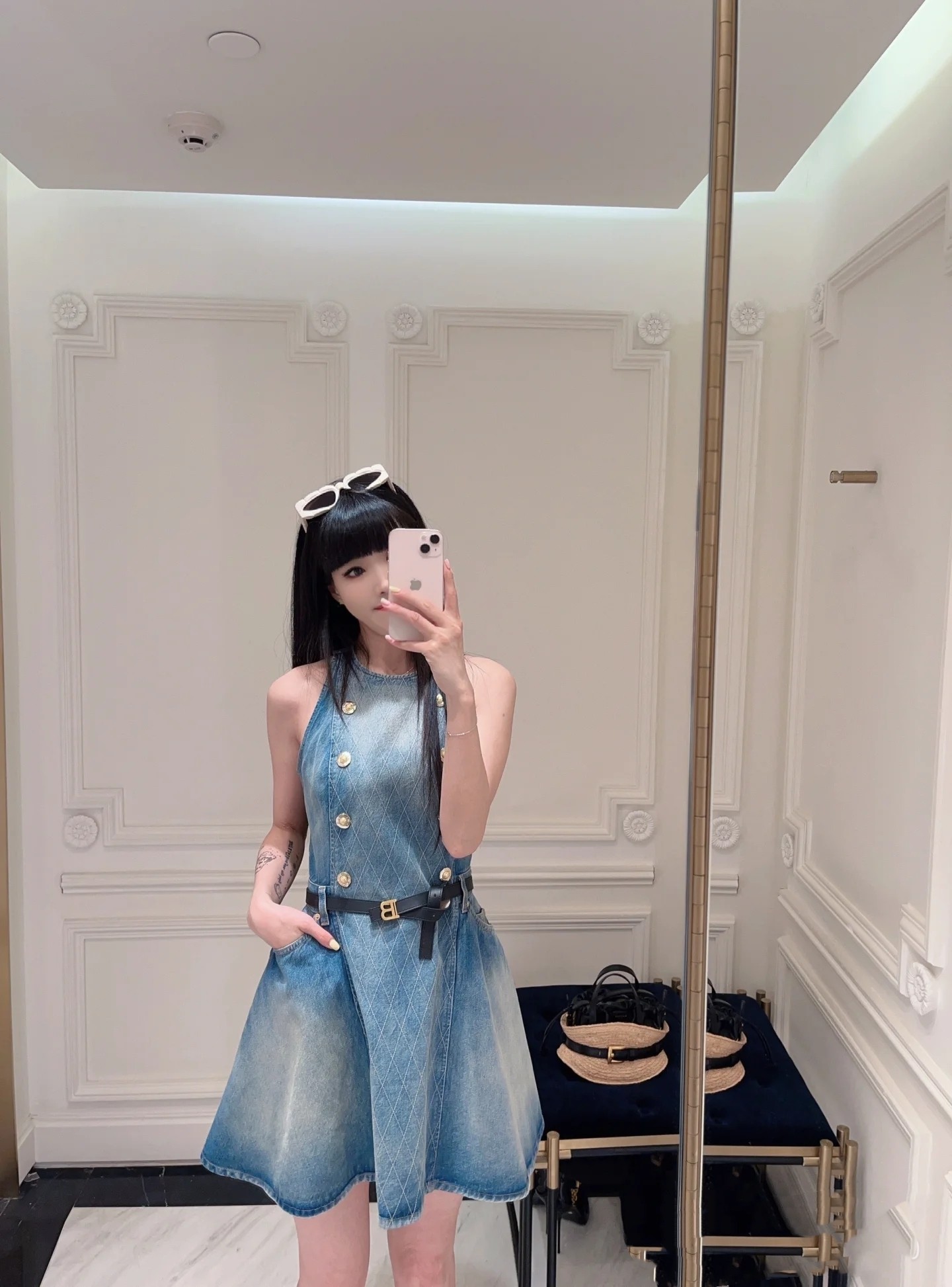 ❤️网格线牛仔连衣裙！棉 SML 