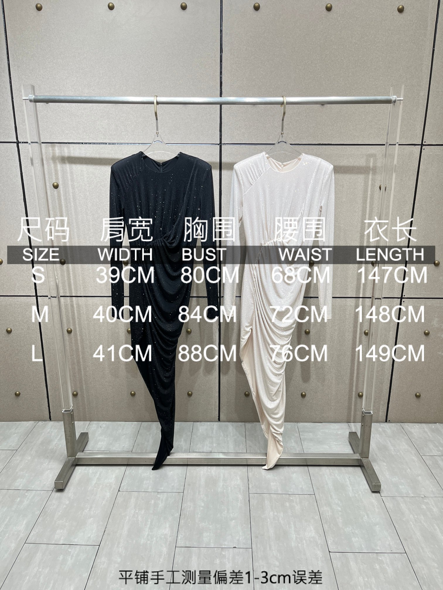 ❤️不对称收褶烫钻连衣裙！两色 SML