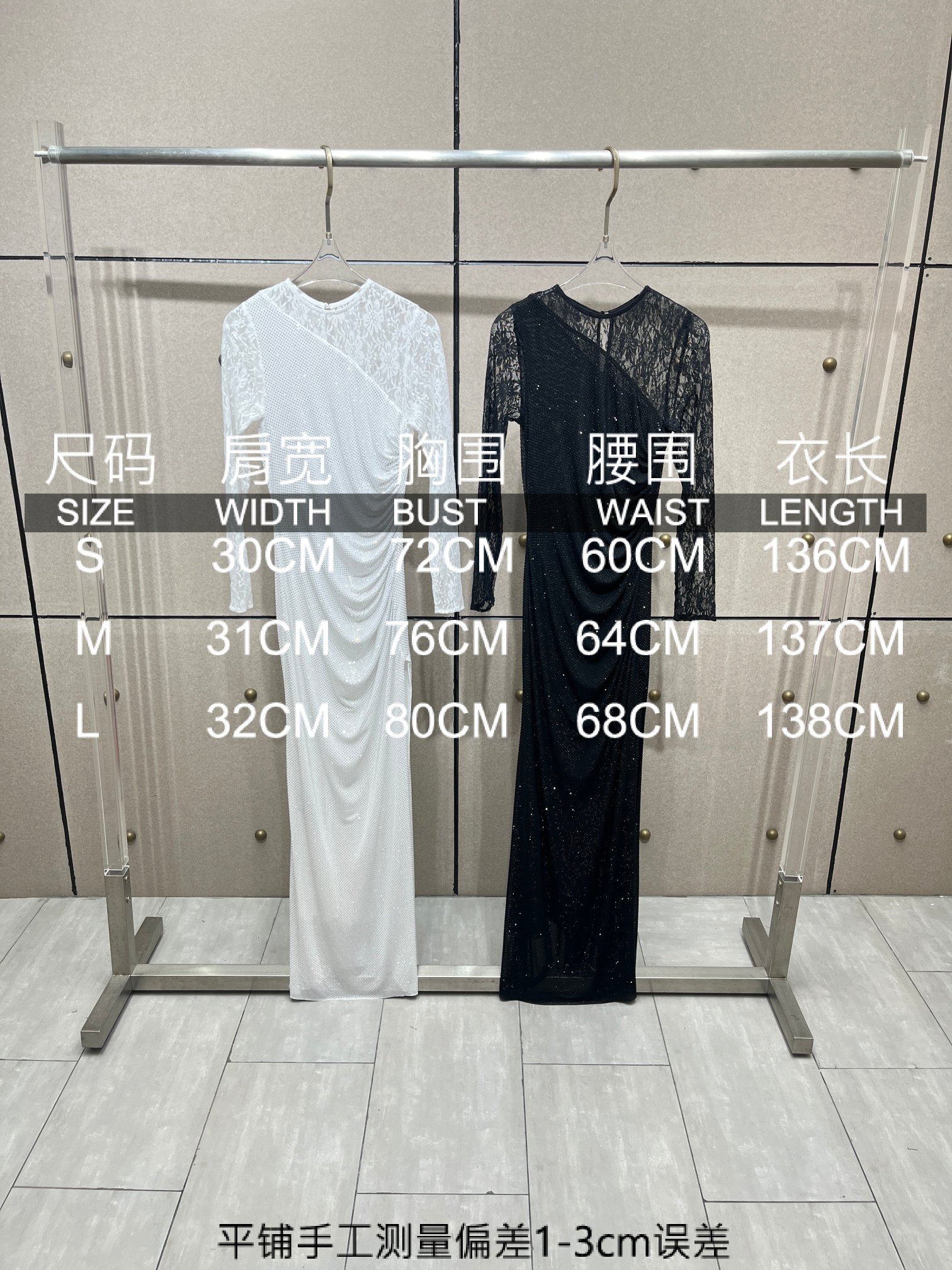 ❤️蕾丝拼接烫钻礼服裙！两色 SML