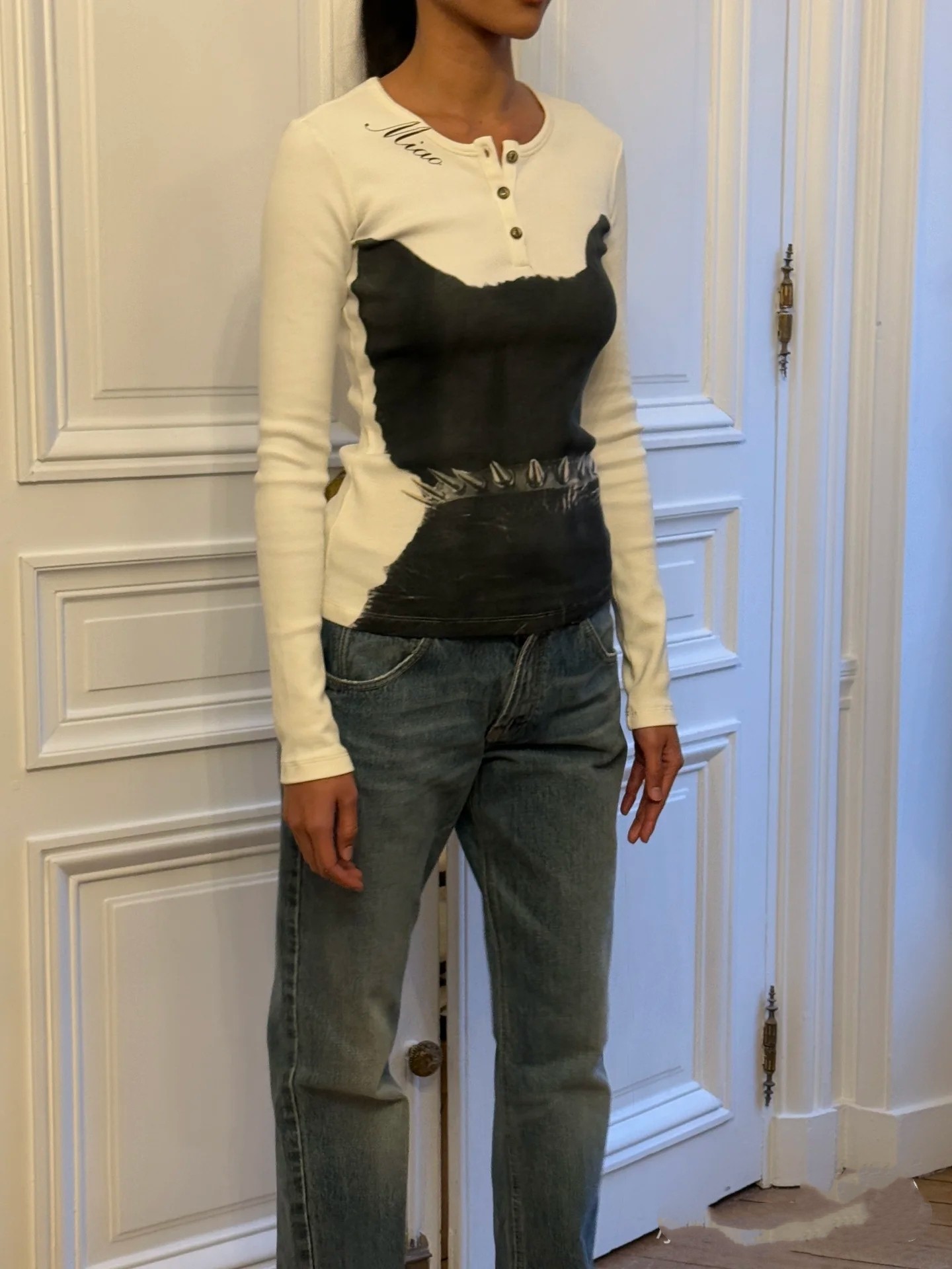 ❤️blumar朋克印花螺纹长袖T恤！ SML