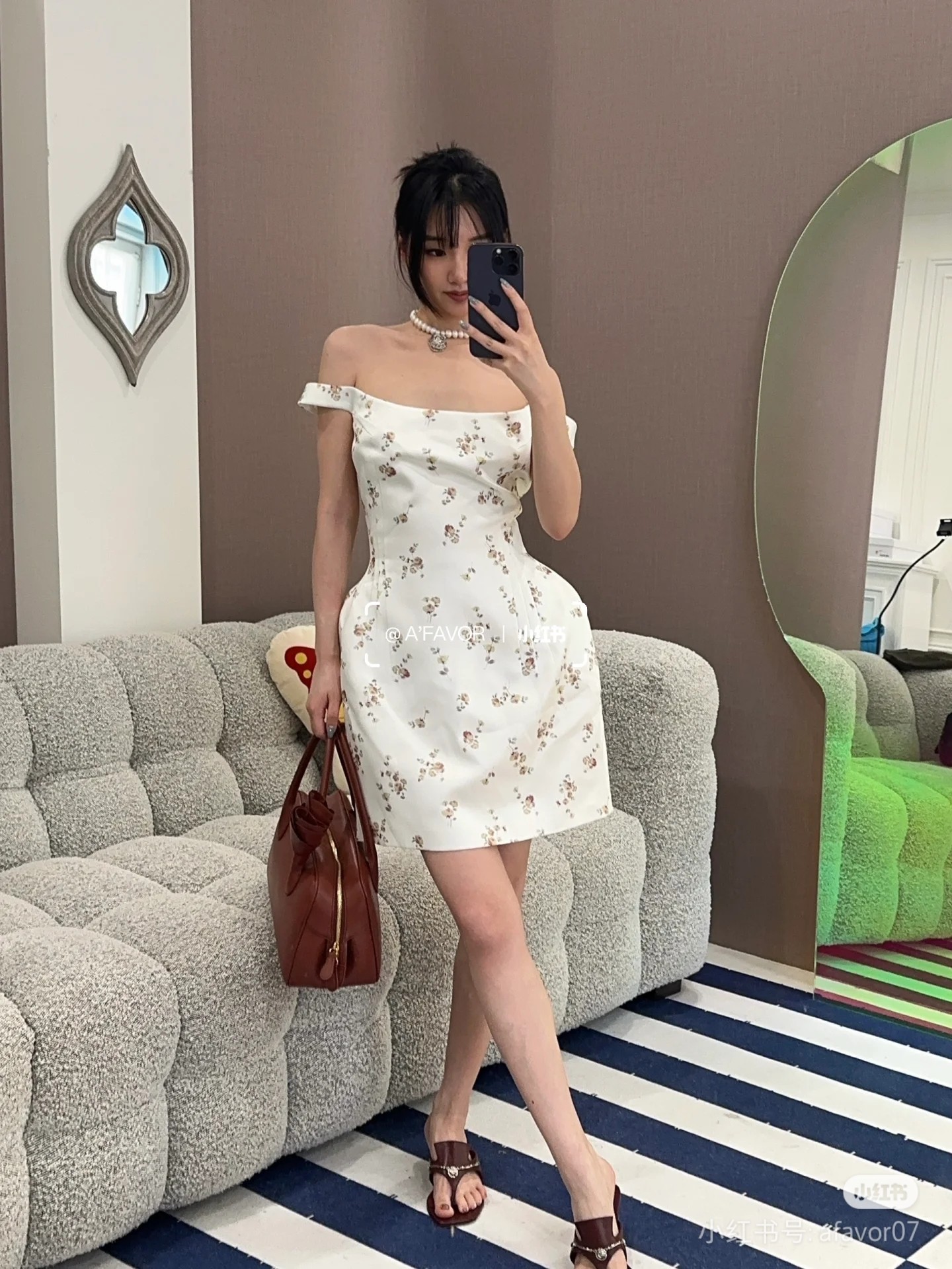 ❤️magda 缎面印花露肩小礼服连衣裙！SML
