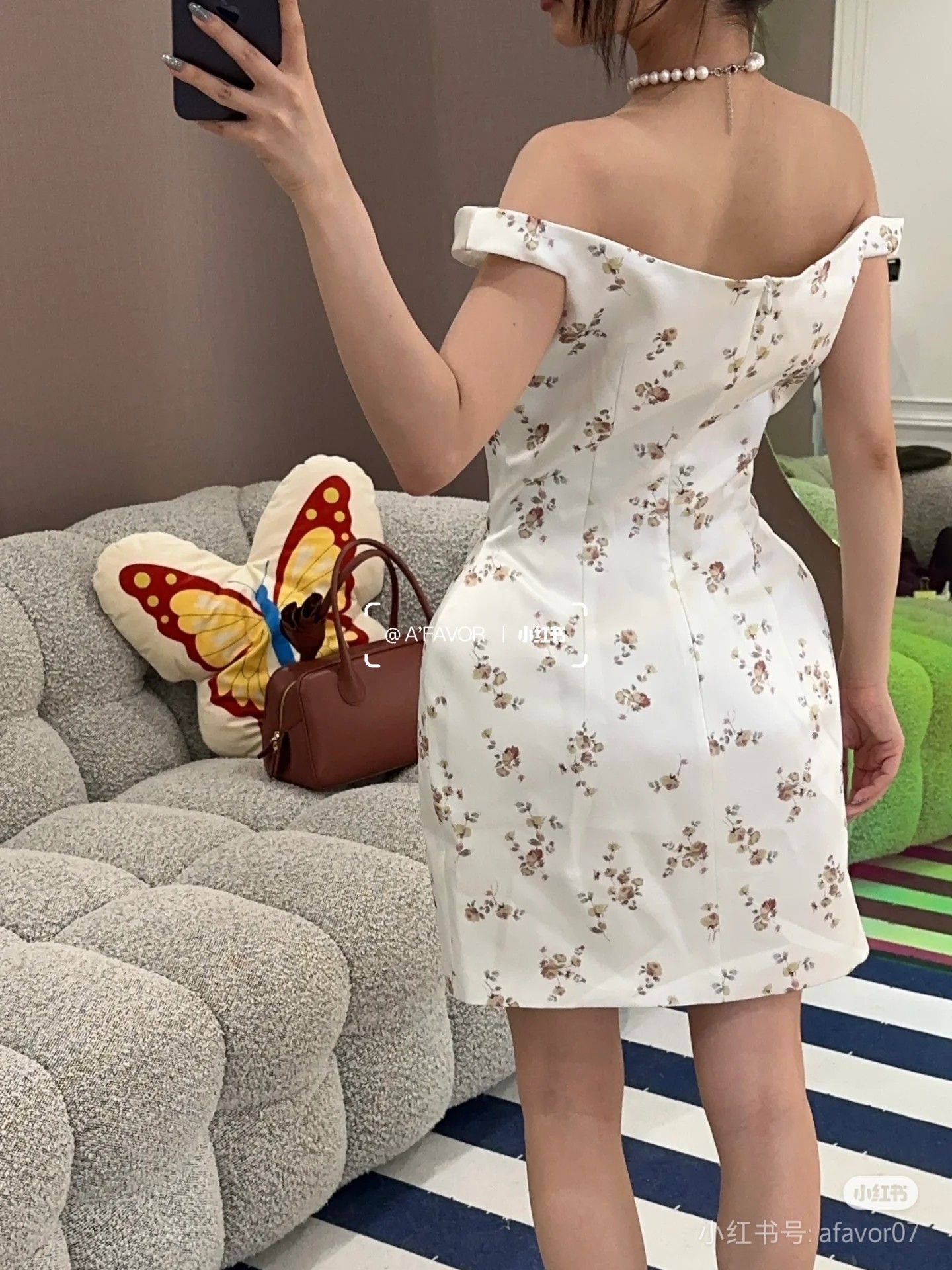 ❤️magda 缎面印花露肩小礼服连衣裙！SML