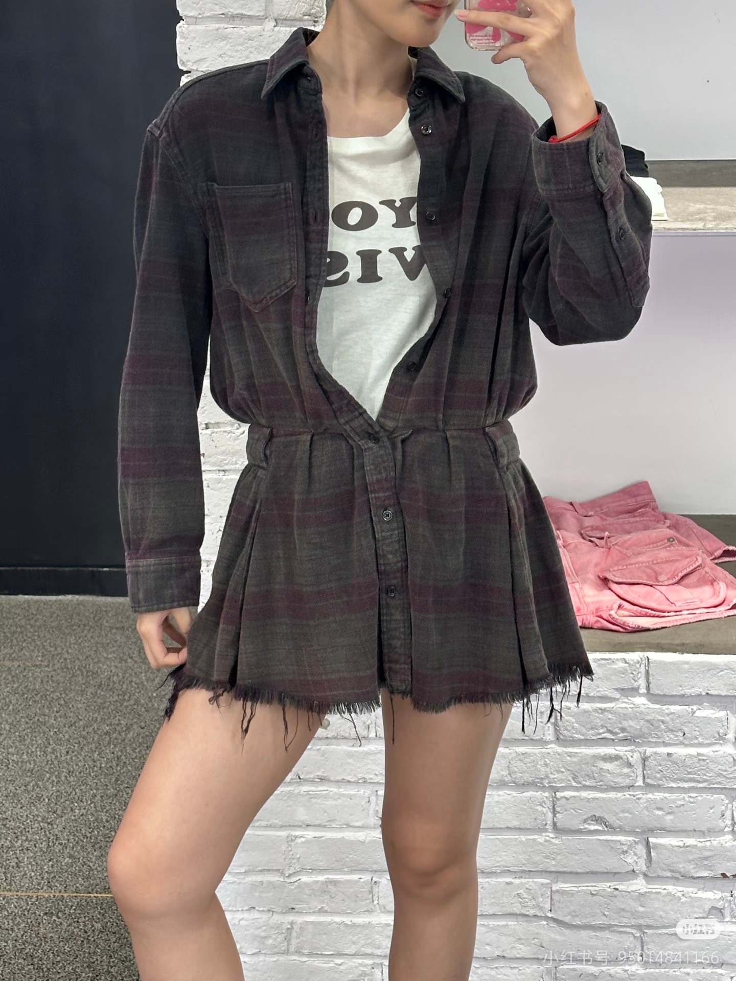 ❤️格子磨毛洗水连体短裤上衣！棉