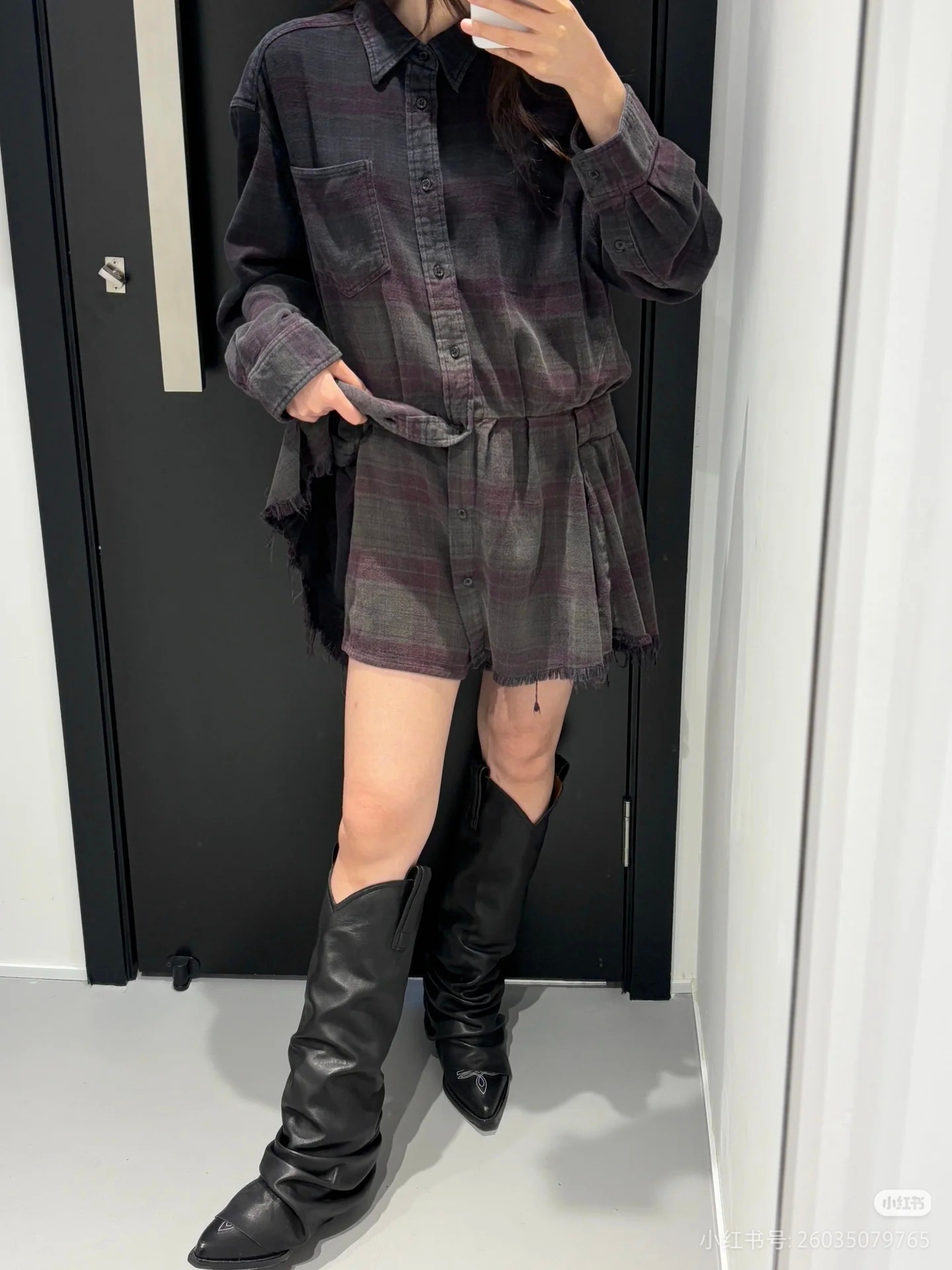 ❤️格子磨毛洗水连体短裤上衣！棉