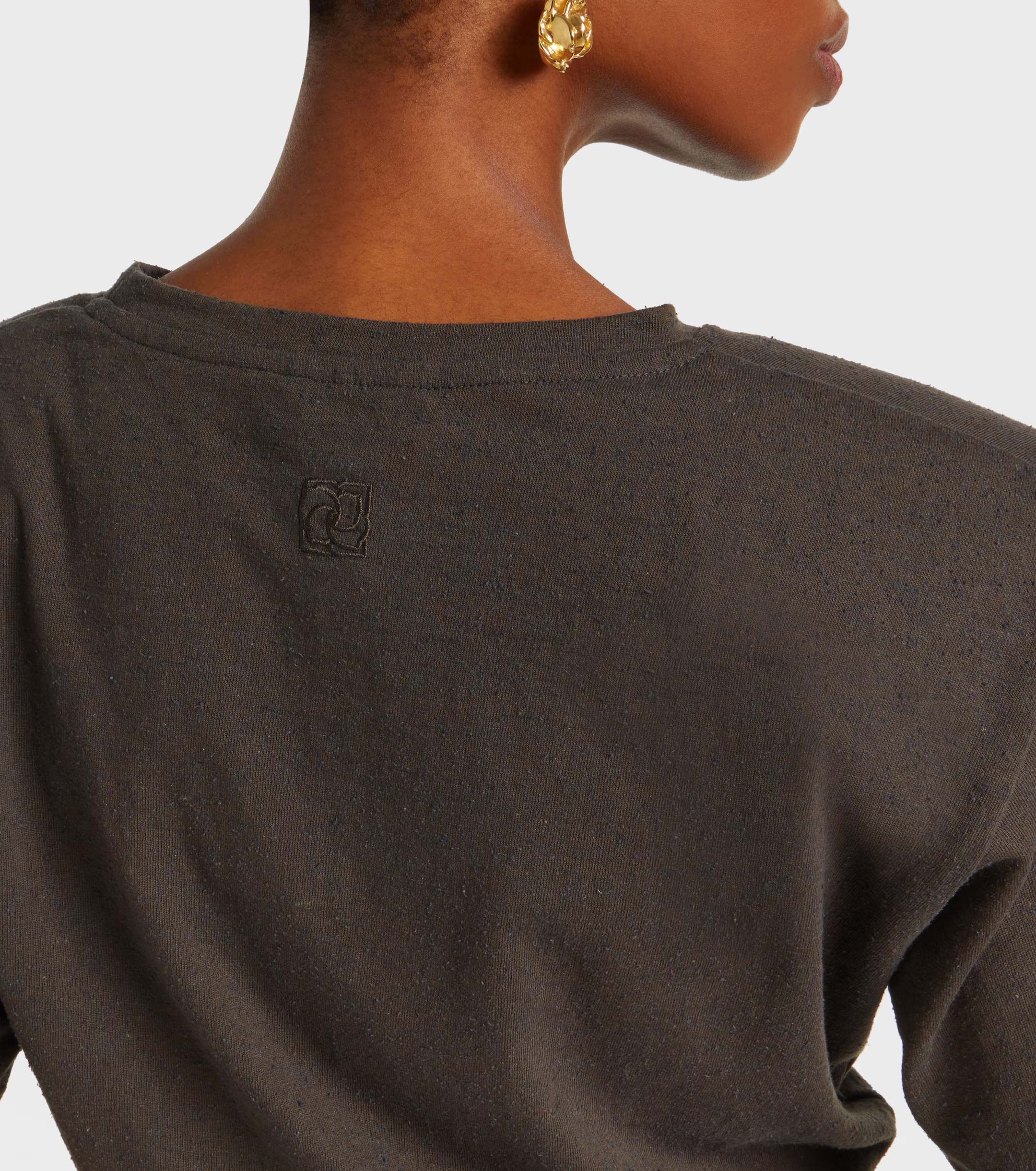 ♥️打结纽花垫肩T恤！蚕丝亚麻混纺，染色洗水做旧效果 SML