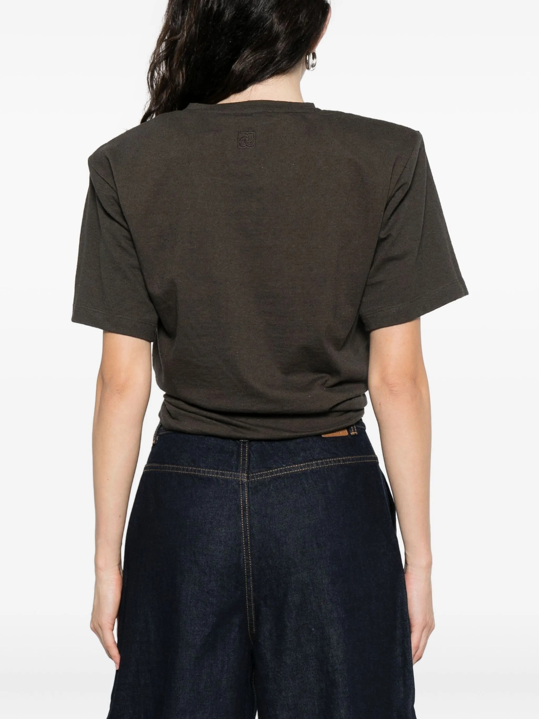 ♥️打结纽花垫肩T恤！蚕丝亚麻混纺，染色洗水做旧效果 SML